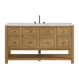 Breckenridge 60" Single Vanity, Light Natural Oak, w/ 3 CM Eternal Jasmine Pearl Quartz Top