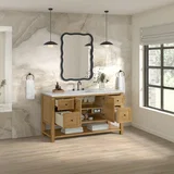 Breckenridge 60" Single Vanity, Light Natural Oak, w/ 3 CM Eternal Jasmine Pearl Quartz Top