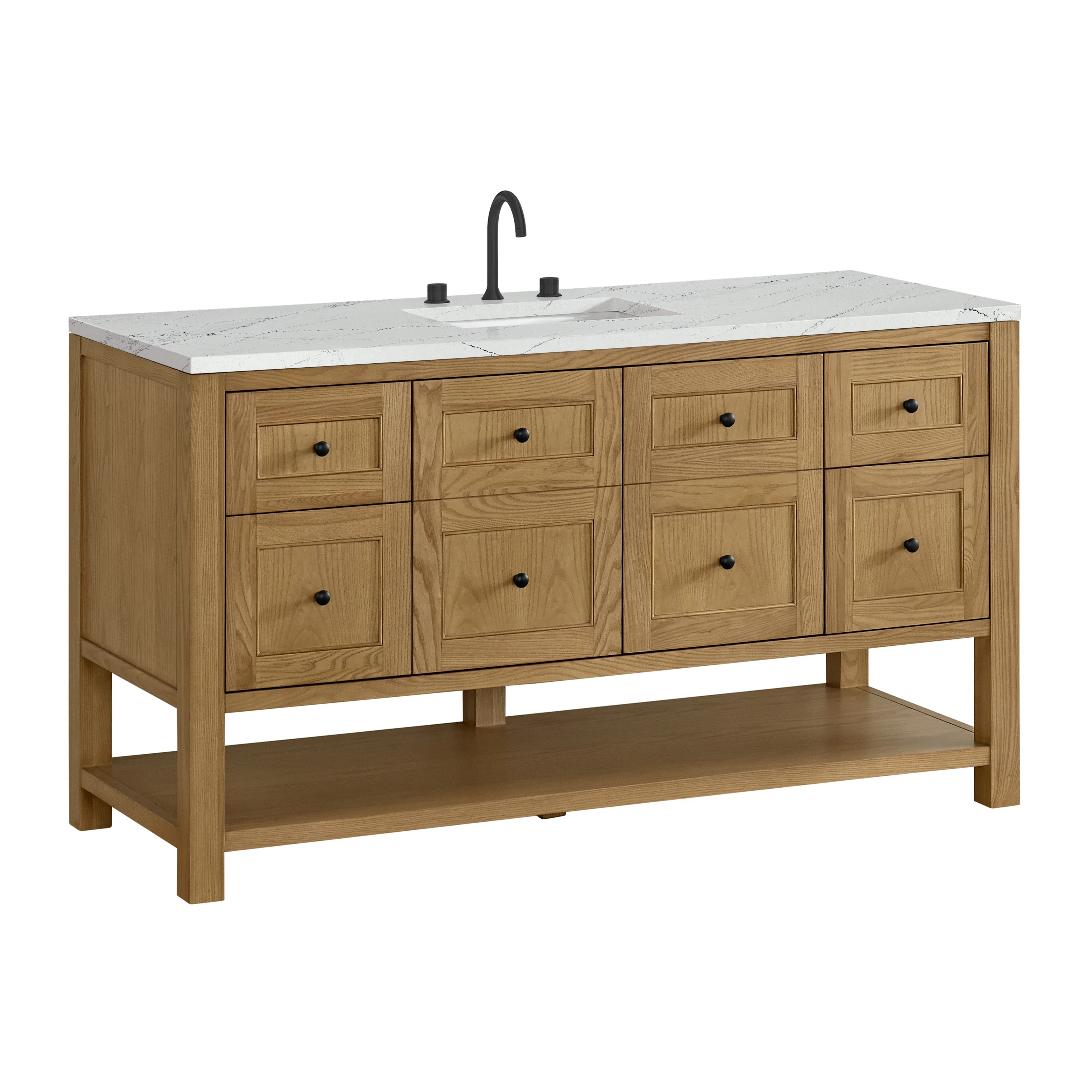 Breckenridge 60" Single Vanity, Light Natural Oak, w/ 3 CM Ethereal Noctis Quartz Top