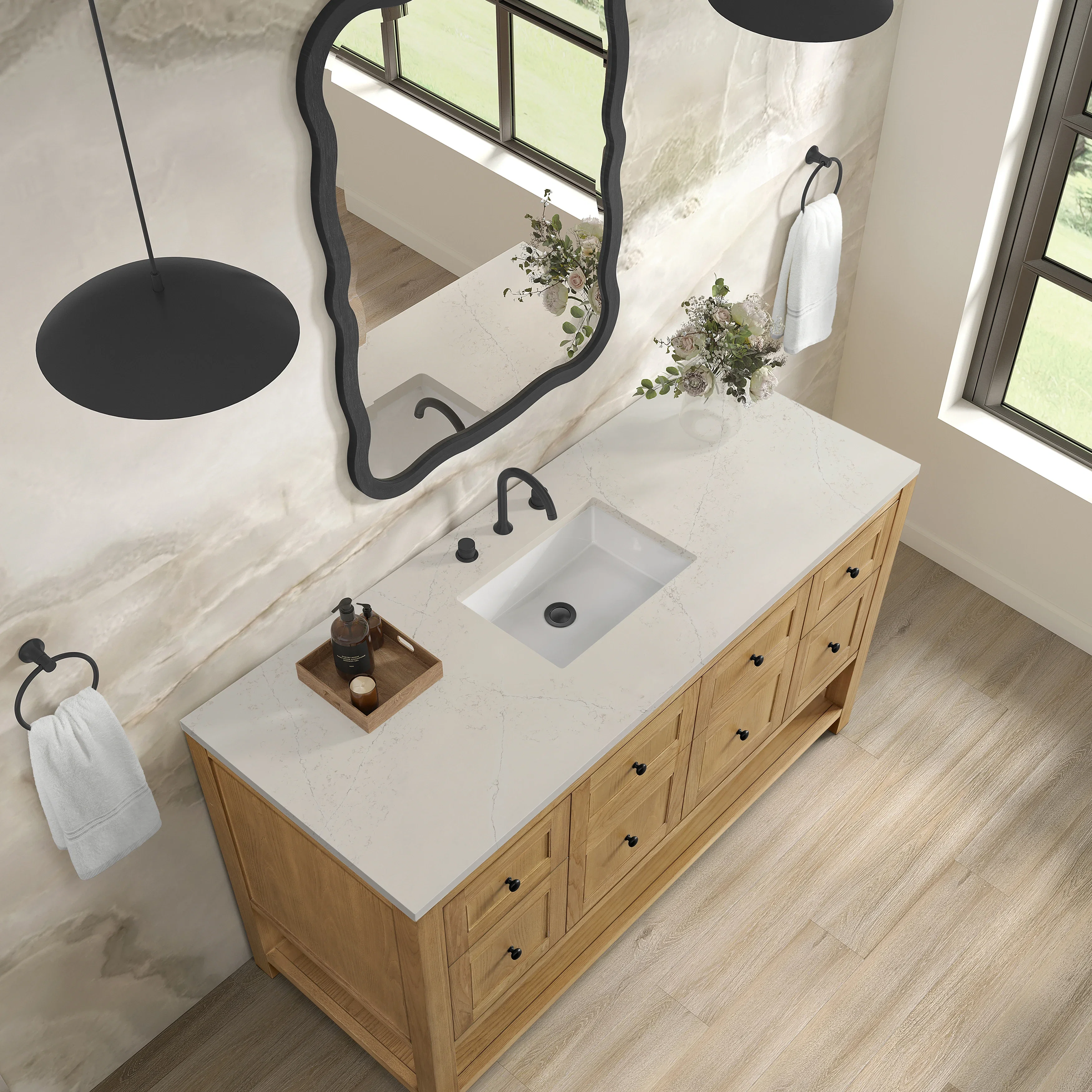 Breckenridge 60" Single Vanity, Light Natural Oak, w/ 3 CM Siberian Silestone Top