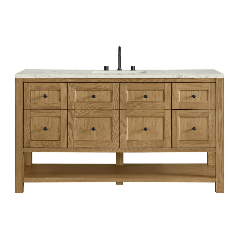 Breckenridge 60" Single Vanity, Light Natural Oak, w/ 3 CM Victorian Silver Quartz Top