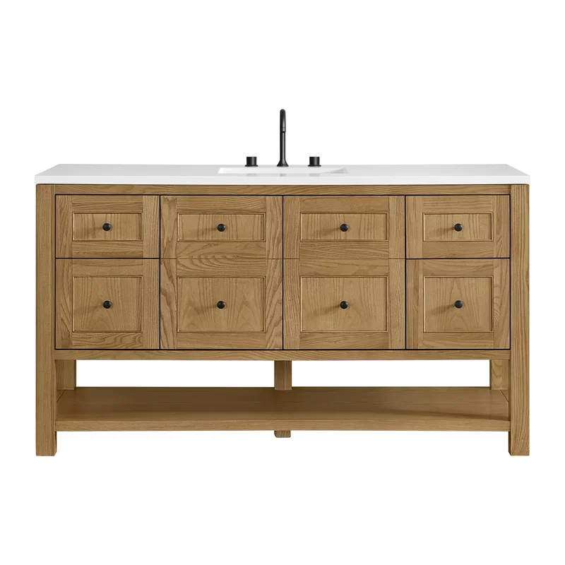 Breckenridge 60" Single Vanity, Light Natural Oak, w/ 3 CM White Zeus Quartz Top
