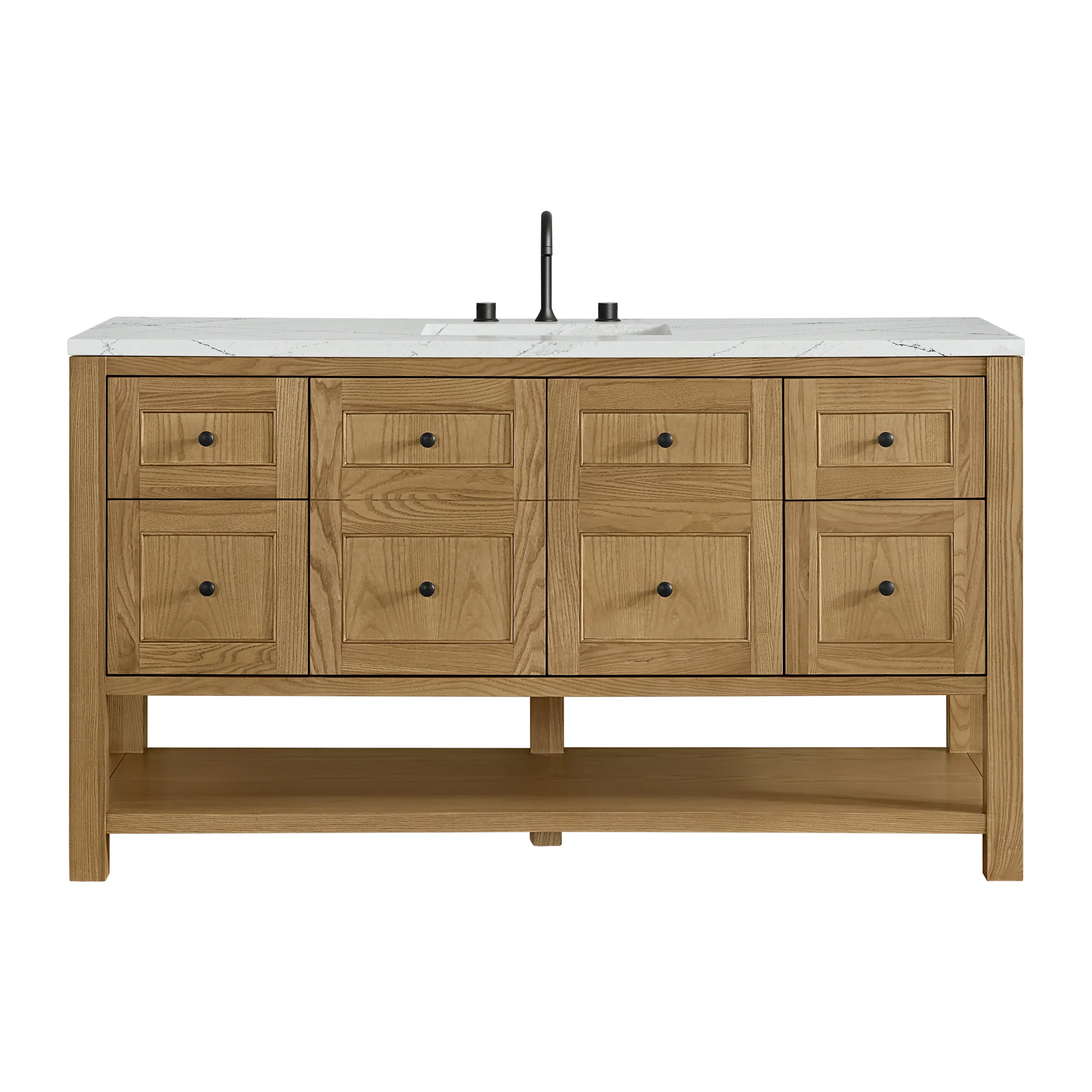 Breckenridge 60" Single Vanity, Light Natural Oak, w/ 3 CM Ethereal Noctis Silestone Top w/ FreePower Wireless Charger