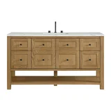 Breckenridge 60" Single Vanity, Light Natural Oak, w/ 3 CM Ethereal Noctis Silestone Top w/ FreePower Wireless Charger