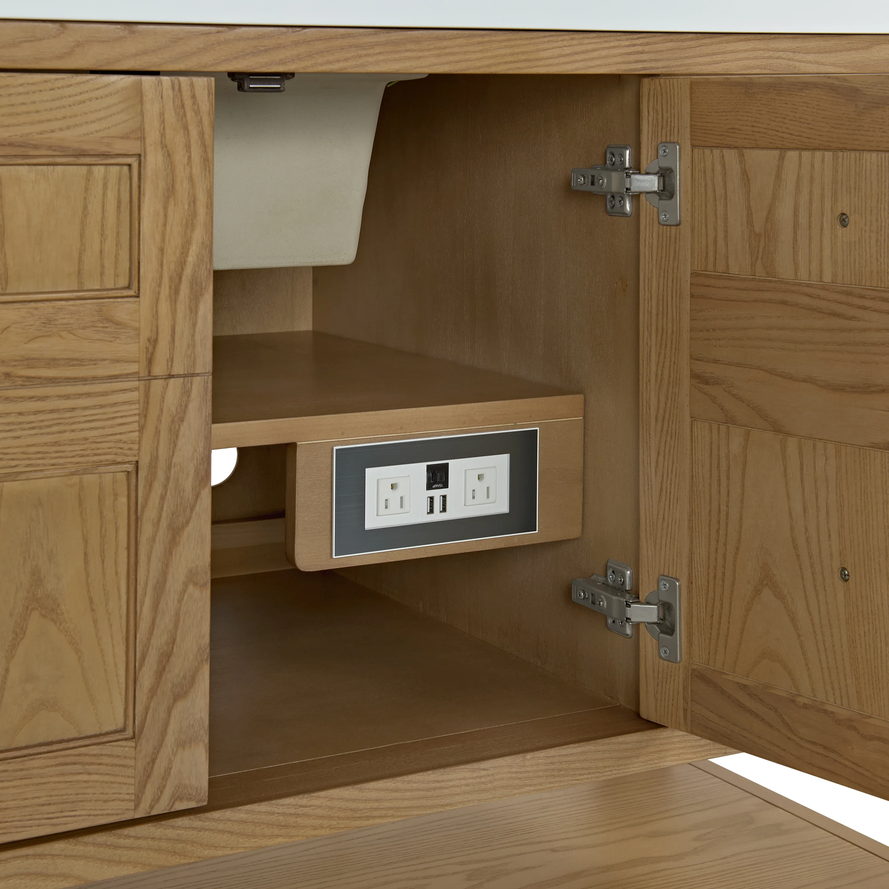 Breckenridge 60" Single Vanity, Light Natural Oak w/ 3 CM Parisien Bleu Top w/ FreePower Wireless Charger