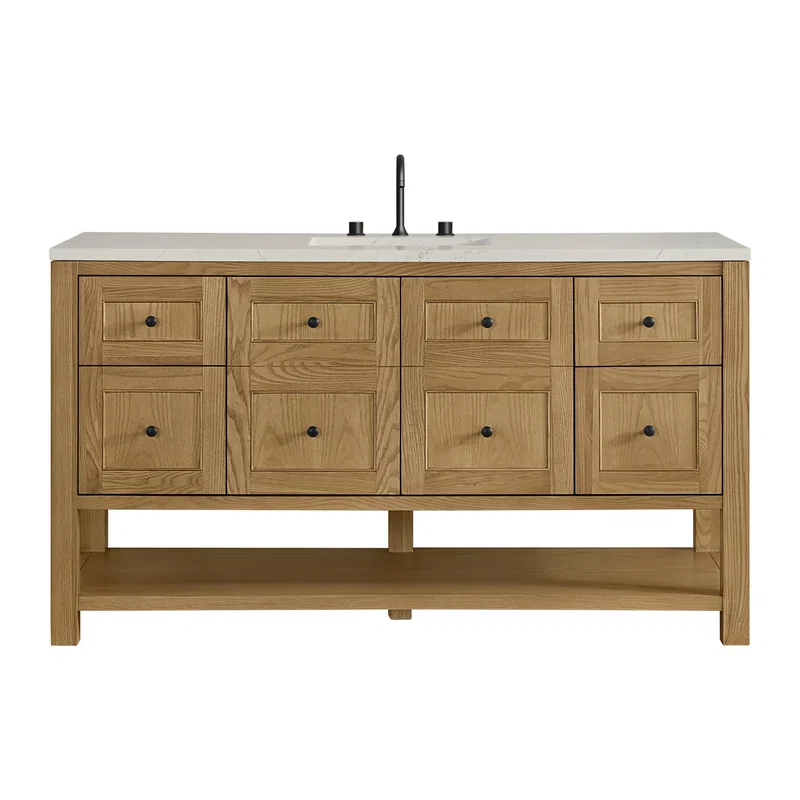 Breckenridge 60" Single Vanity, Light Natural Oak, w/ 3 CM Siberian Silestone Top w/FreePower Wireless Charger