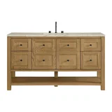 Breckenridge 60" Single Vanity, Light Natural Oak, w/ 3 CM Tajnar Eclos Top w/FreePower Wireless Charger