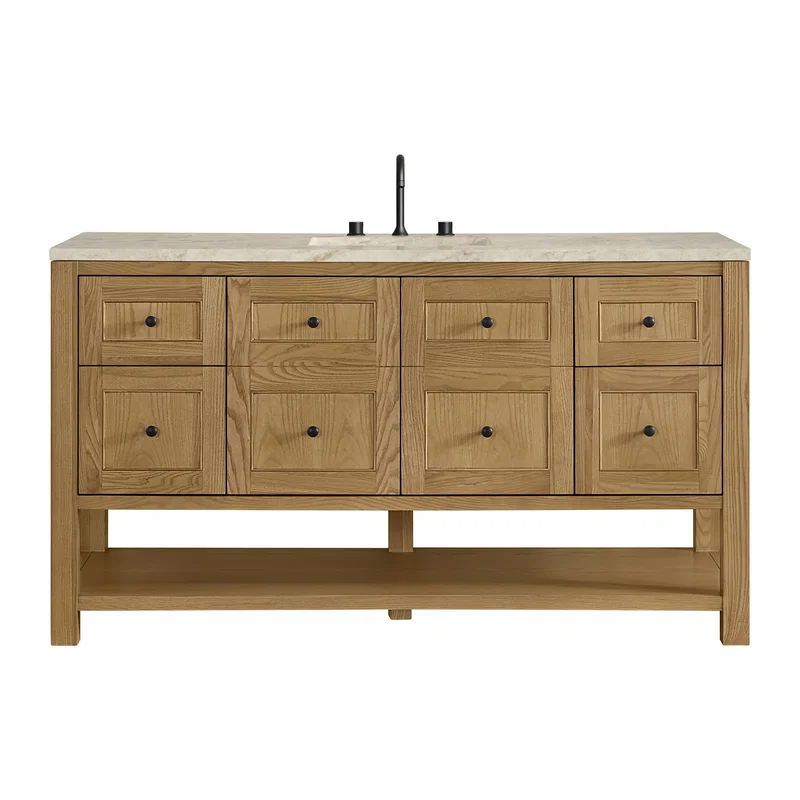 Breckenridge 60" Single Vanity, Light Natural Oak, w/ 3 CM Tajnar Eclos Top w/FreePower Wireless Charger