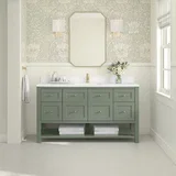 Breckenridge 60" Single Vanity, Smokey Celadon, w/ Single Hole 3 CM White Zeus Quartz Top & Backsplash