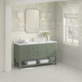 Breckenridge 60" Single Vanity, Smokey Celadon, w/ Single Hole 3 CM White Zeus Quartz Top & Backsplash