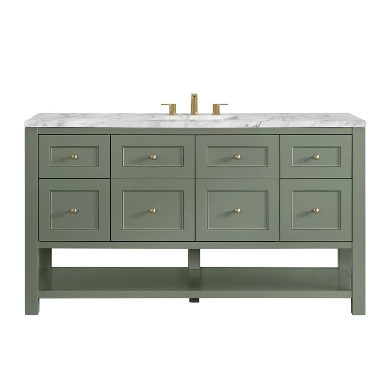 Breckenridge 60" Single Vanity, Smokey Celadon, w/ 3 CM Carrara Marble Top