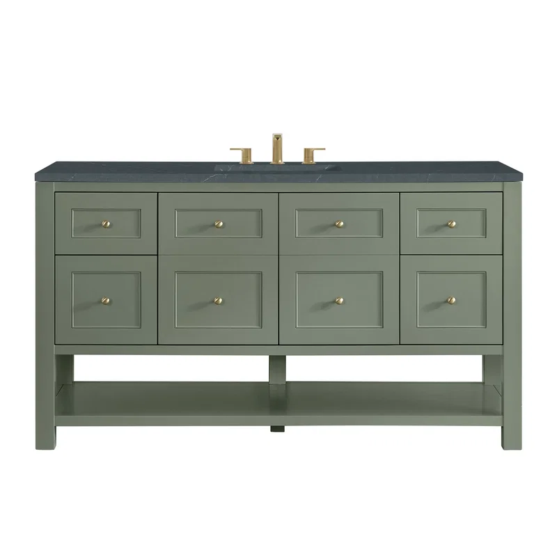 Breckenridge 60" Single Vanity, Smokey Celadon, w/ 3 CM Charcoal Soapstone Quartz Top