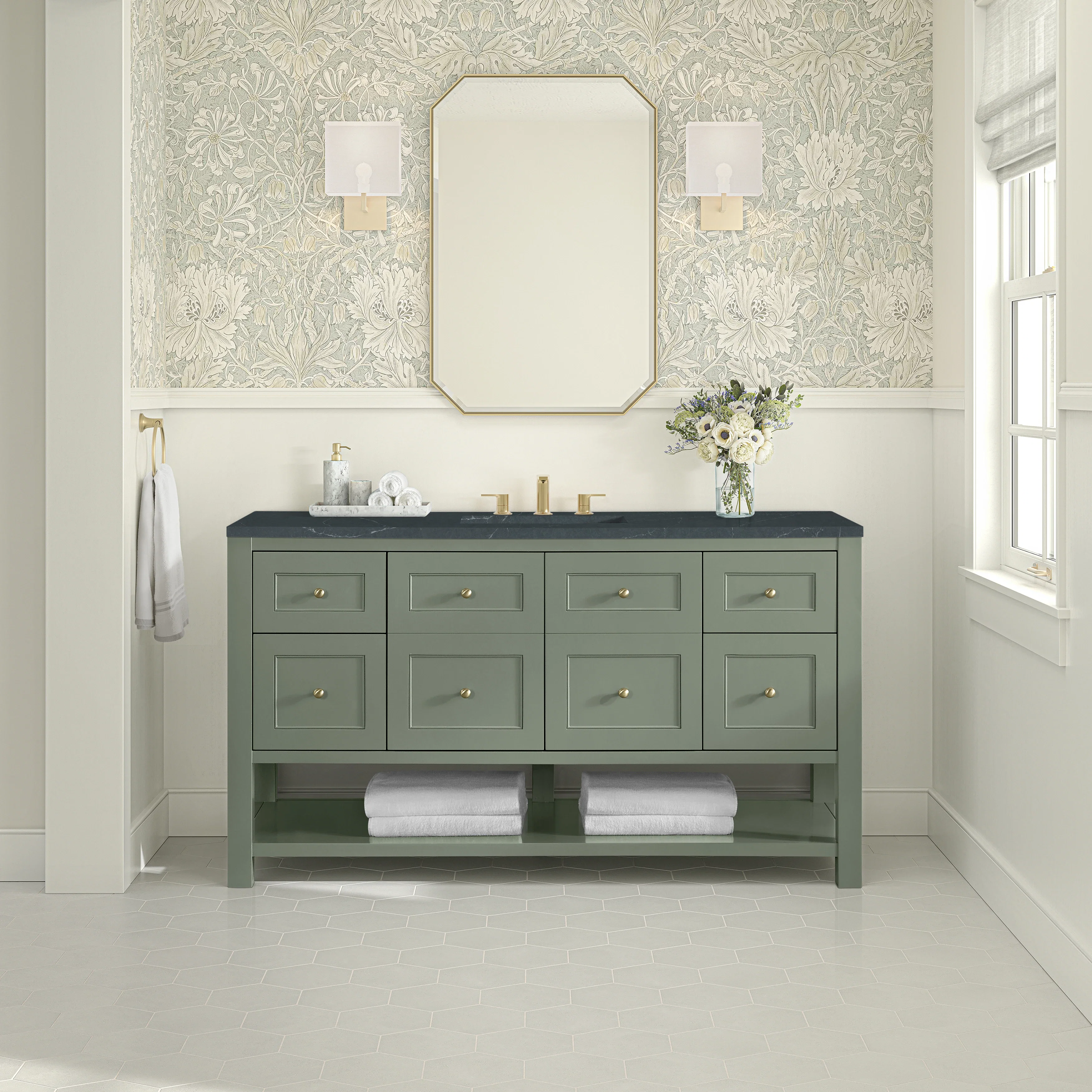 Breckenridge 60" Single Vanity, Smokey Celadon, w/ 3 CM Charcoal Soapstone Quartz Top