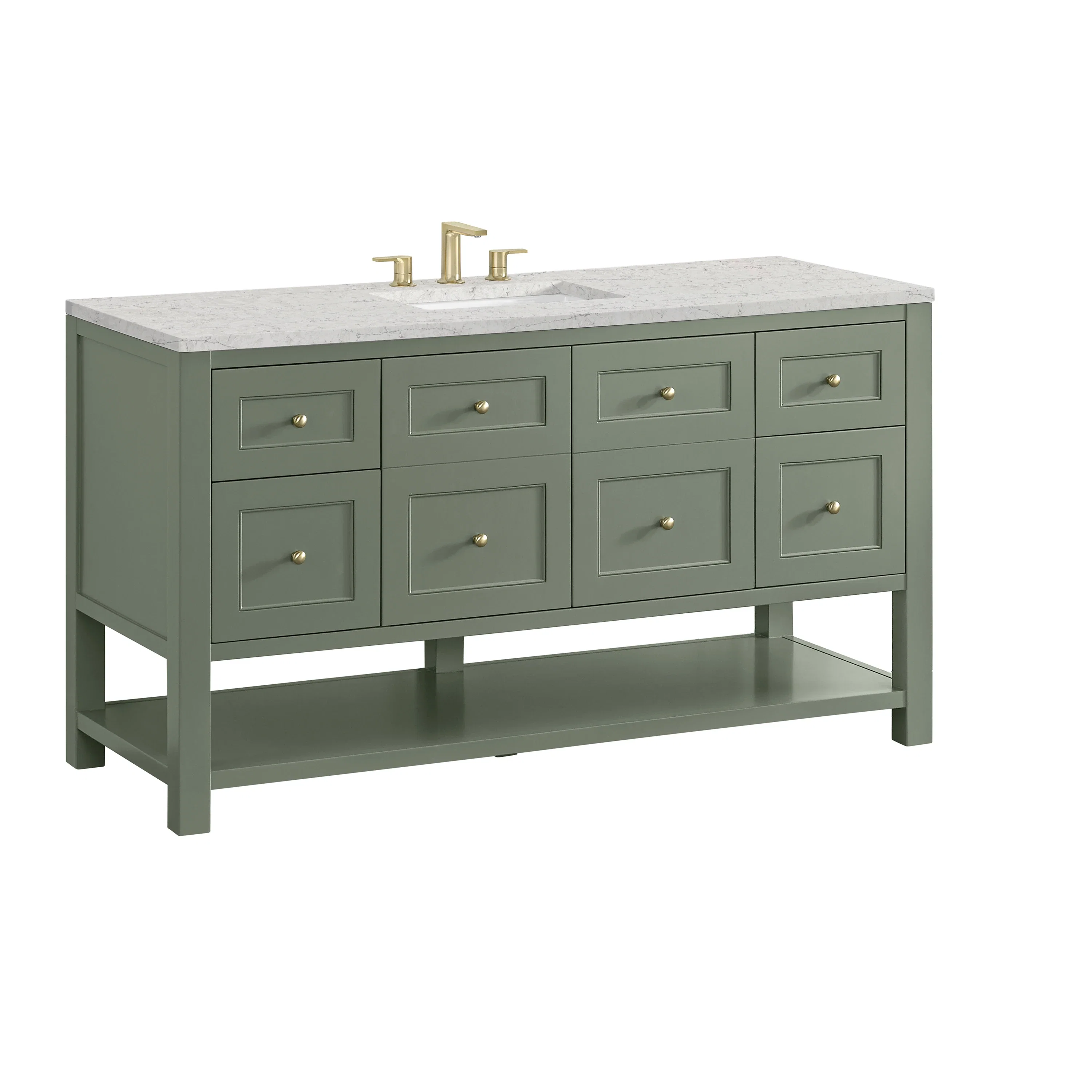 Breckenridge 60" Single Vanity, Smokey Celadon, w/ 3 CM Eternal Jasmine Pearl Quartz Top