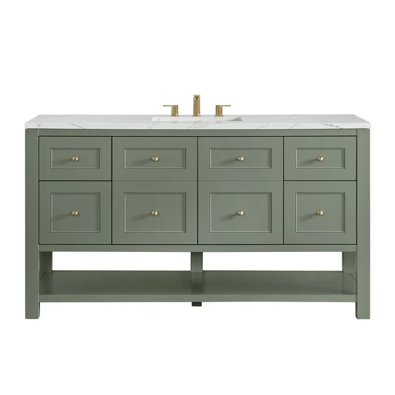 Breckenridge 60" Single Vanity, Smokey Celadon, w/ 3 CM Ethereal Noctis Quartz Top
