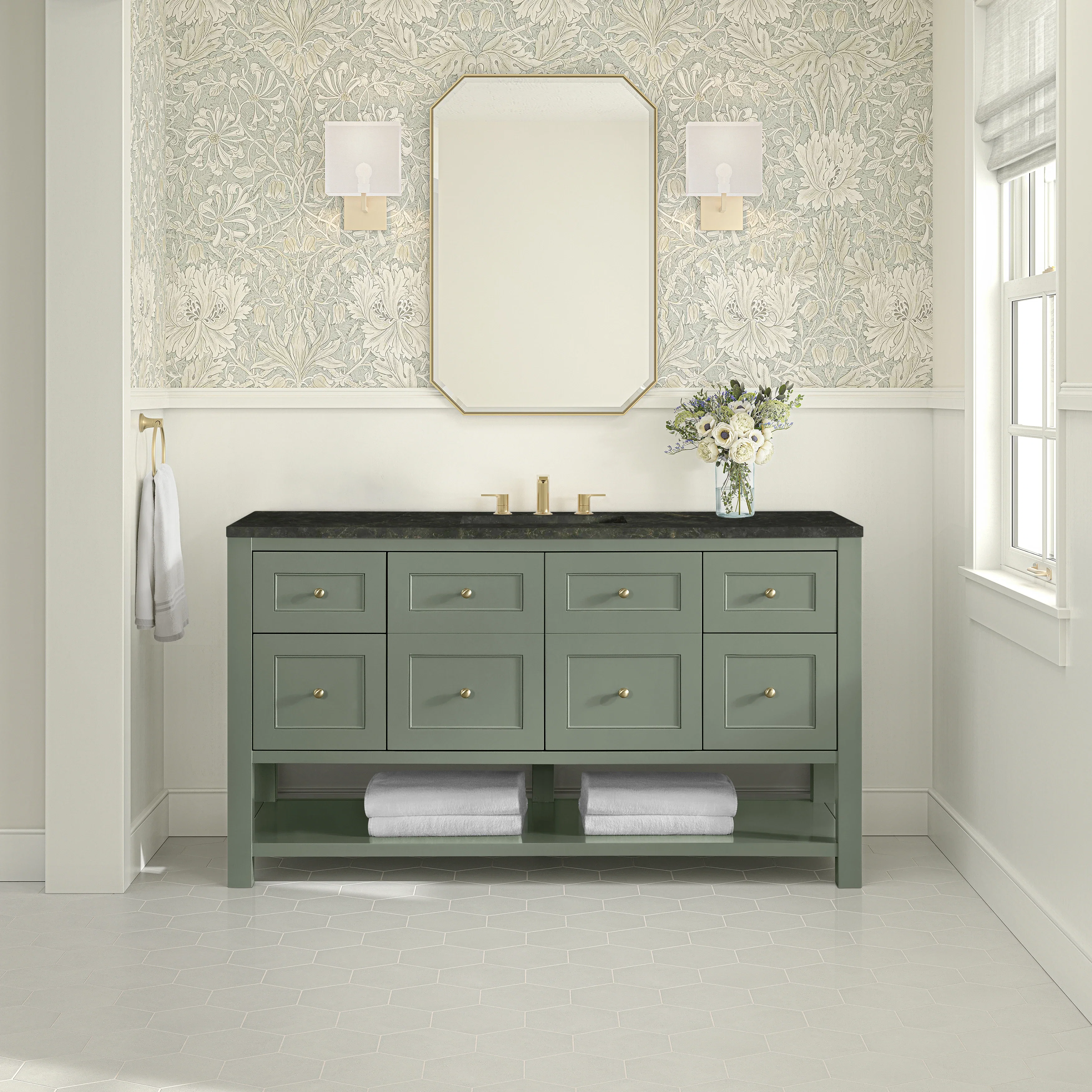 Breckenridge 60" Single Vanity, Smokey Celadon, w/ 3 CM Phantome Eclos Top