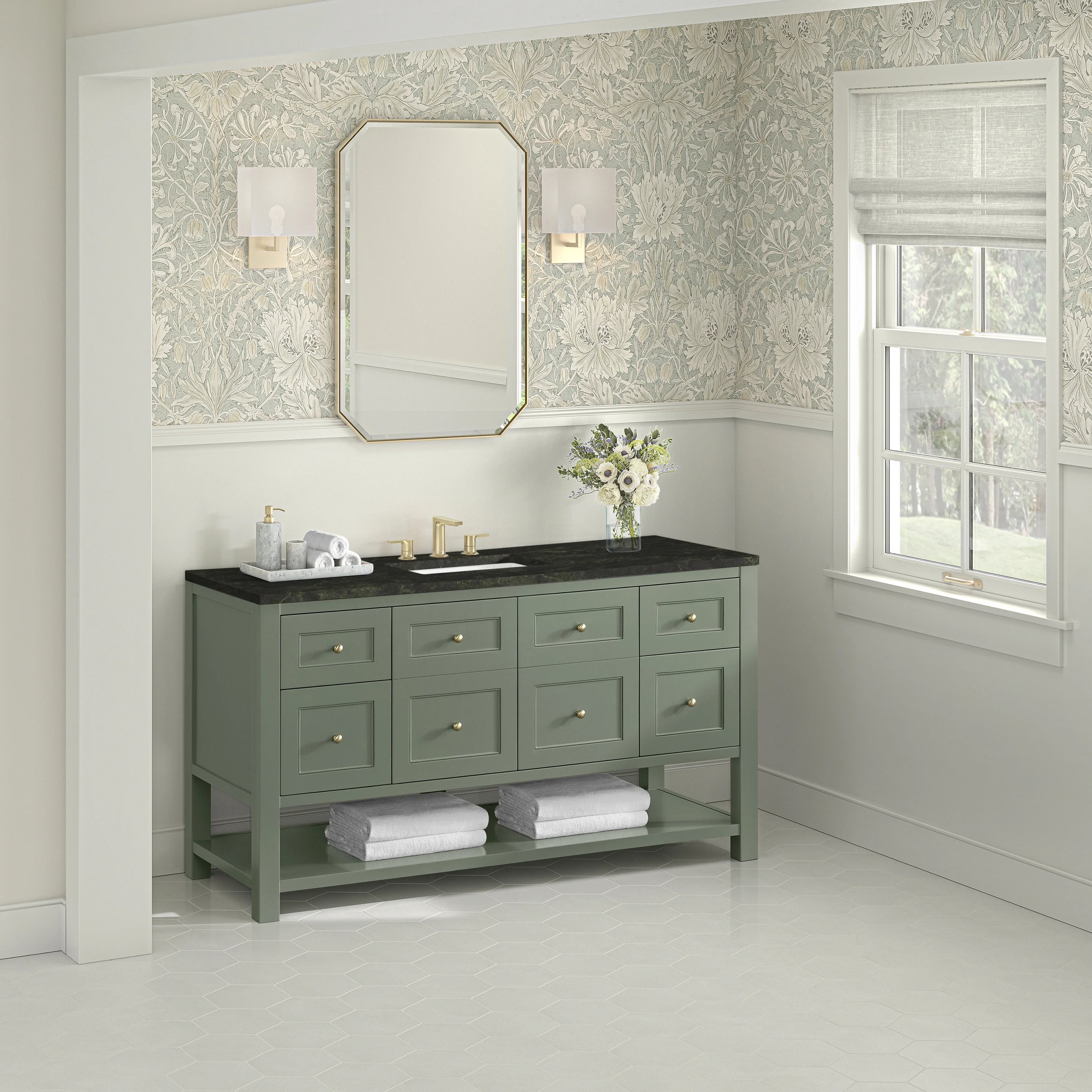 Breckenridge 60" Single Vanity, Smokey Celadon, w/ 3 CM Phantome Eclos Top