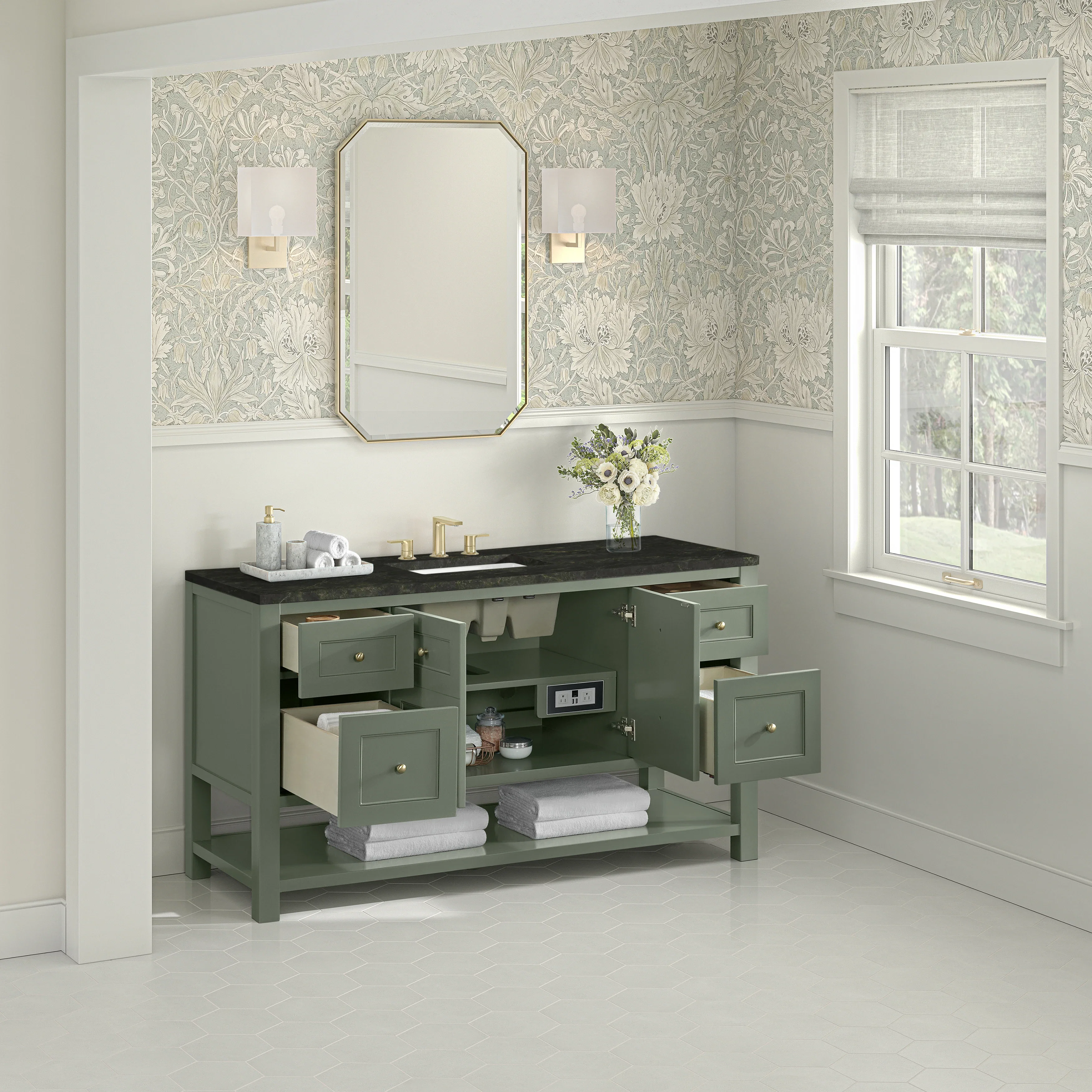 Breckenridge 60" Single Vanity, Smokey Celadon, w/ 3 CM Phantome Eclos Top