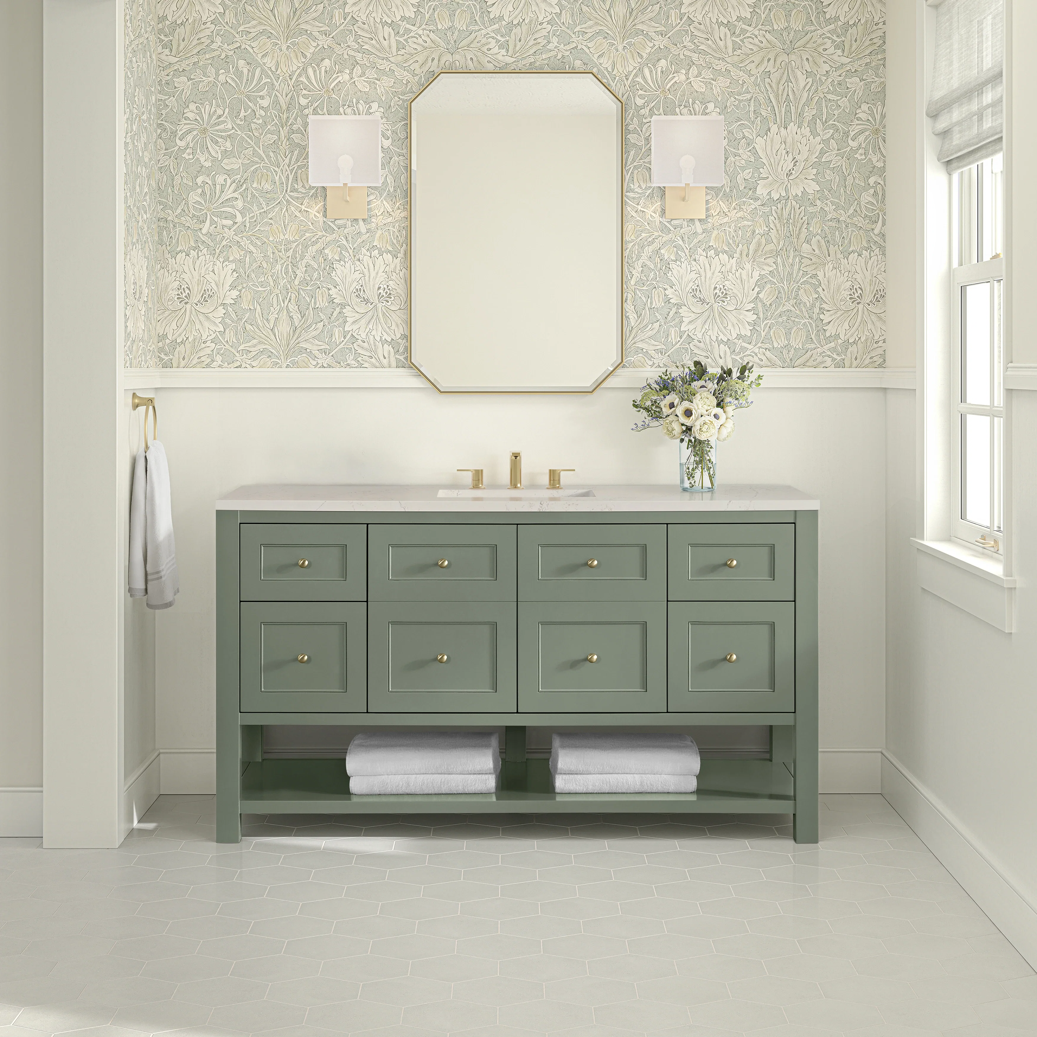 Breckenridge 60" Single Vanity, Smokey Celadon, w/ 3 CM Siberian Silestone Top
