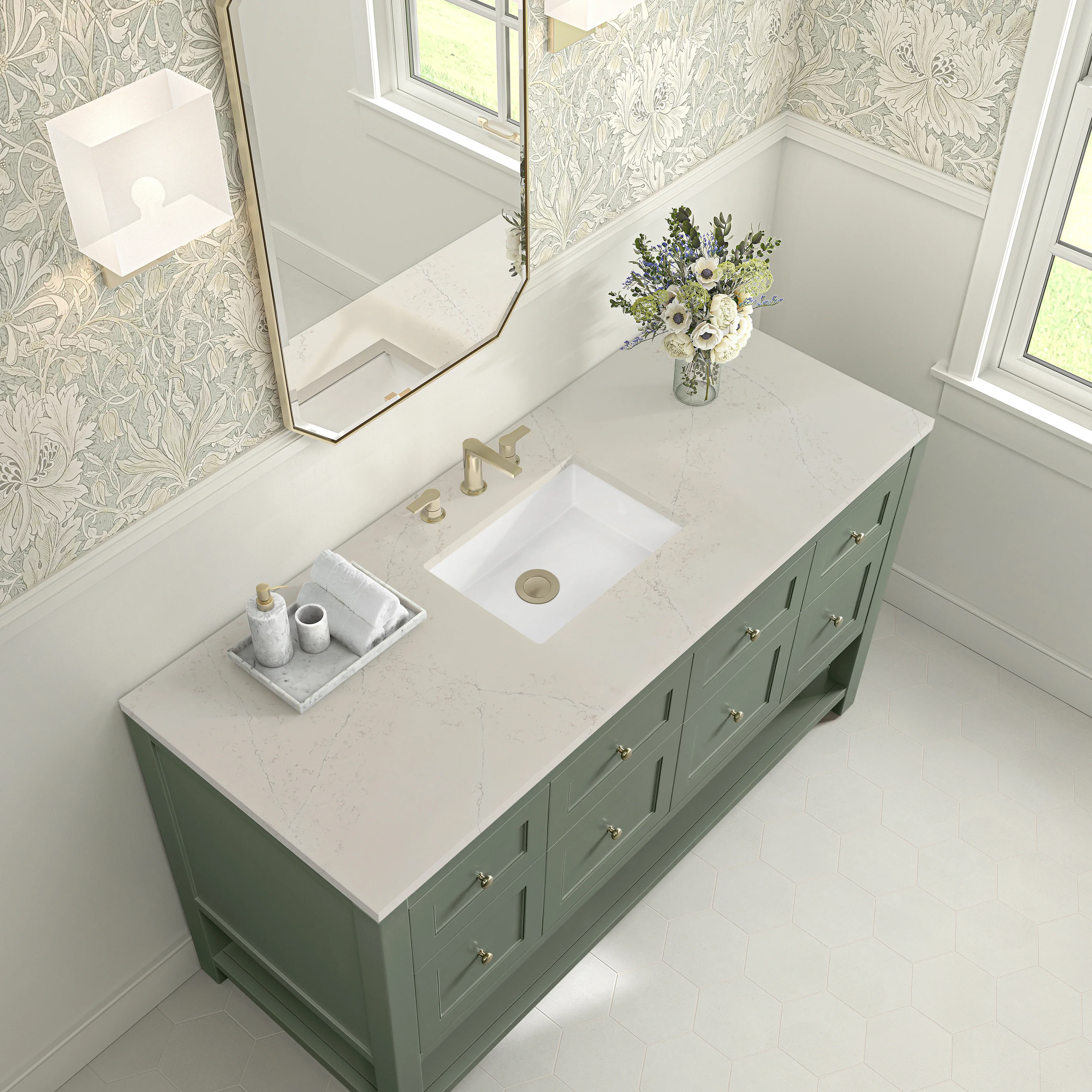Breckenridge 60" Single Vanity, Smokey Celadon, w/ 3 CM Siberian Silestone Top