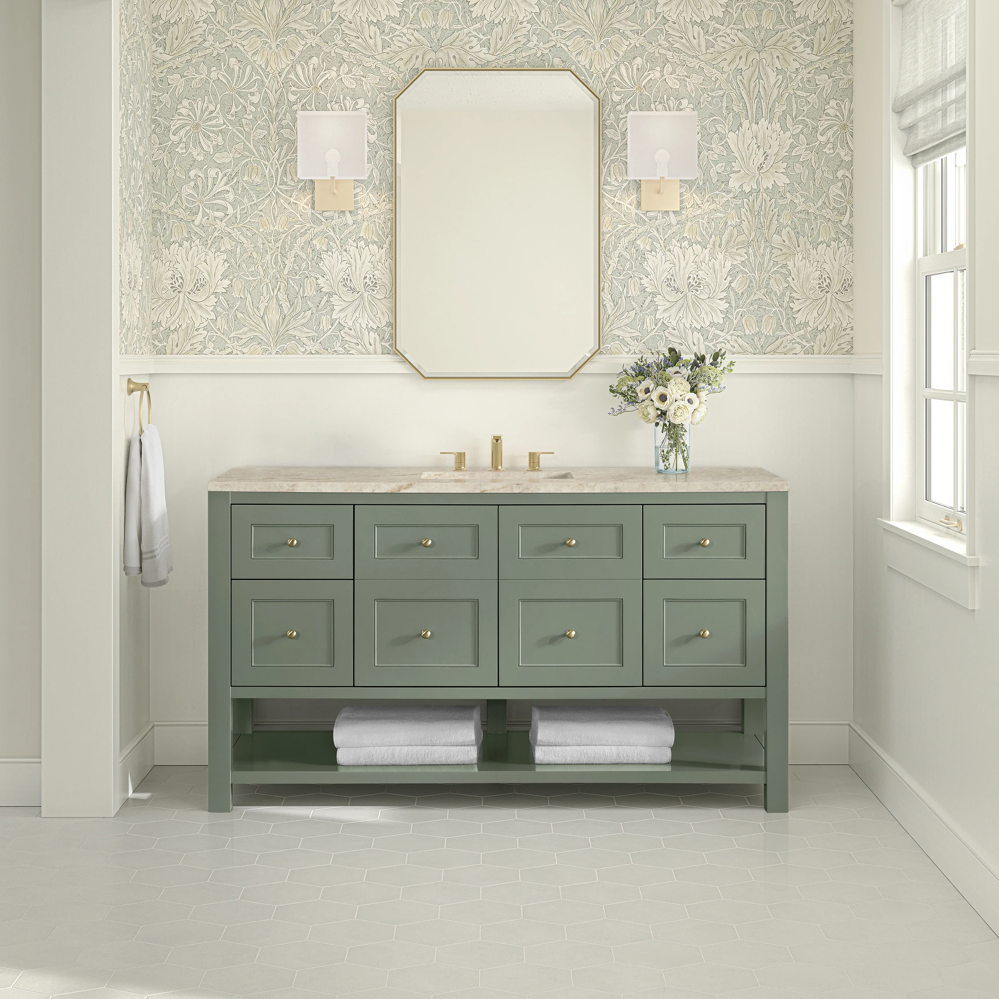 Breckenridge 60" Single Vanity, Smokey Celadon, w/ 3 CM Tajnar Eclos Top