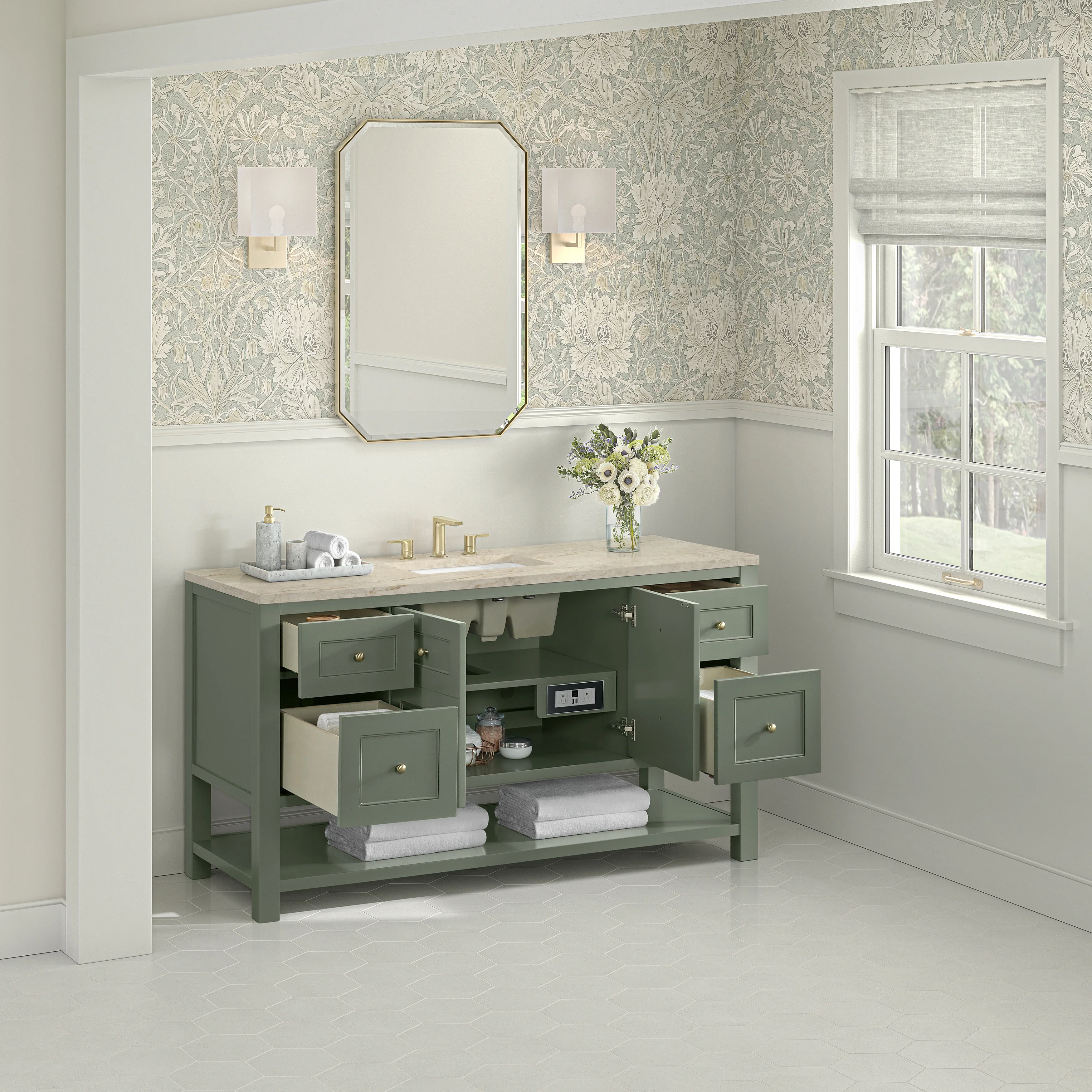 Breckenridge 60" Single Vanity, Smokey Celadon, w/ 3 CM Tajnar Eclos Top