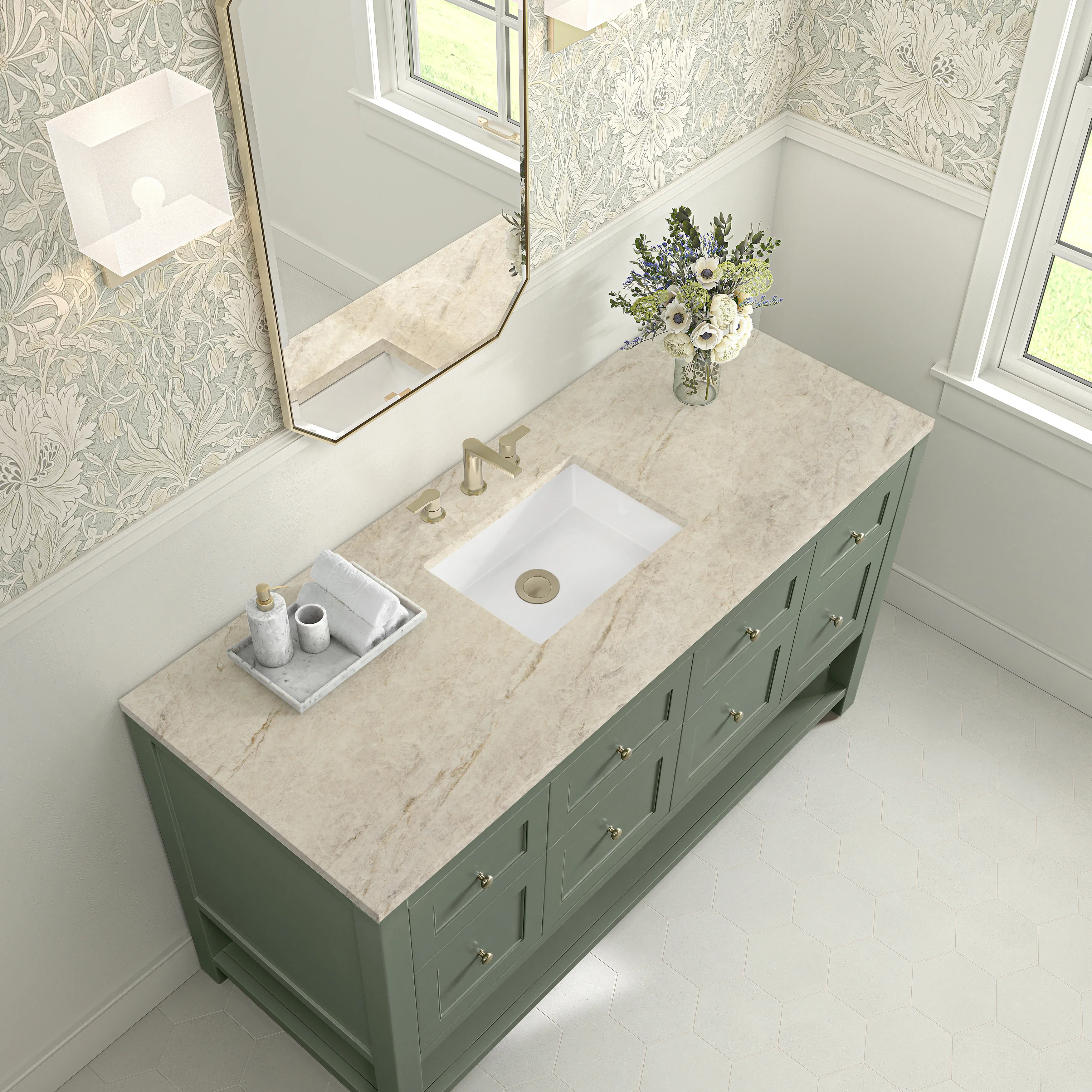 Breckenridge 60" Single Vanity, Smokey Celadon, w/ 3 CM Tajnar Eclos Top