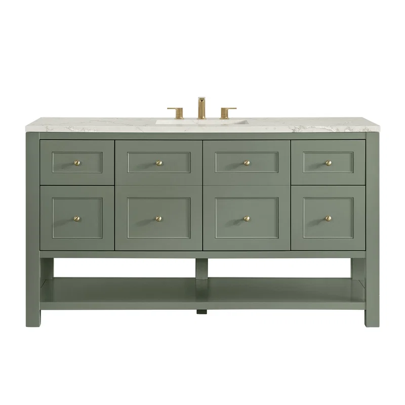 Breckenridge 60" Single Vanity, Smokey Celadon, w/ 3 CM Victorian Silver Quartz Top