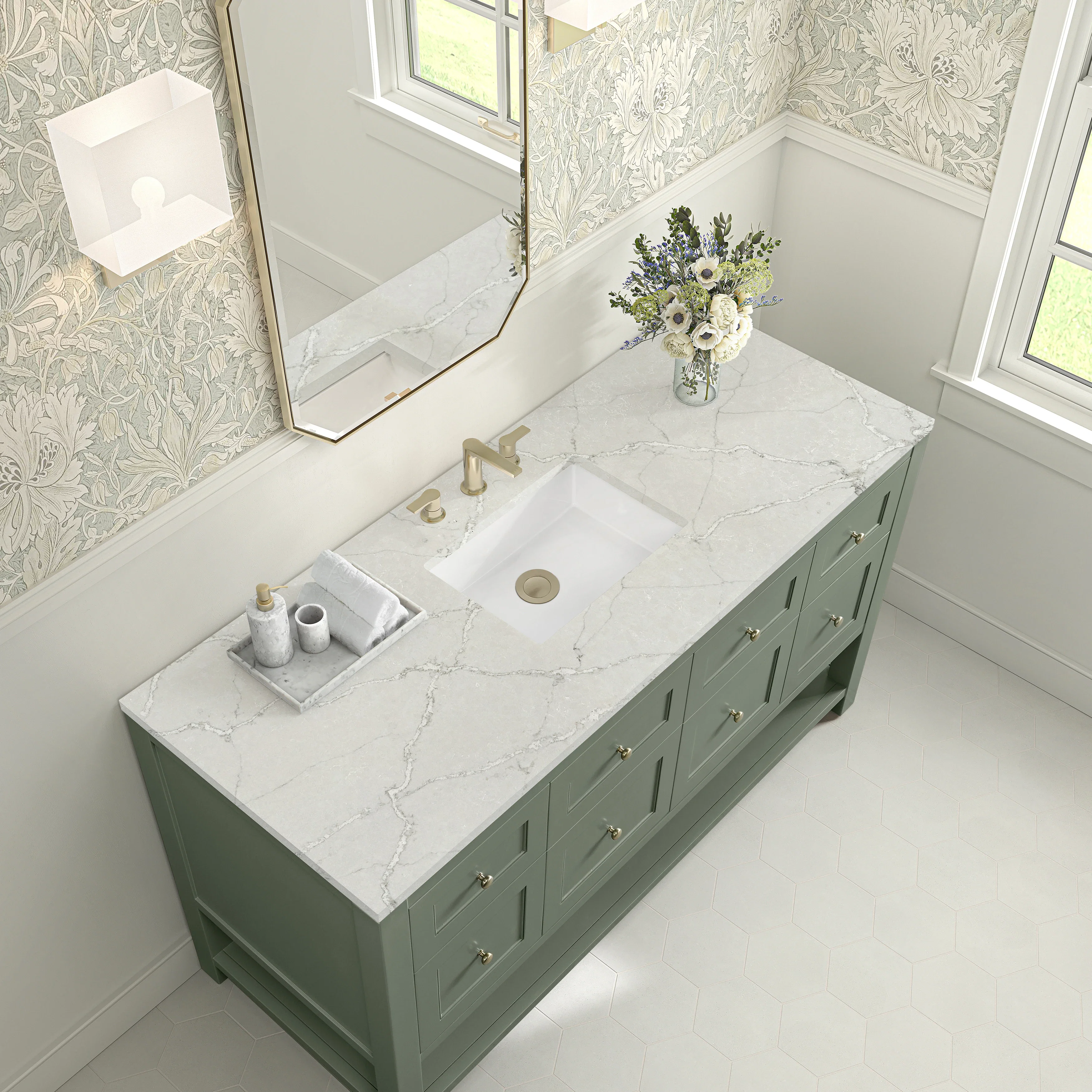 Breckenridge 60" Single Vanity, Smokey Celadon, w/ 3 CM Victorian Silver Quartz Top