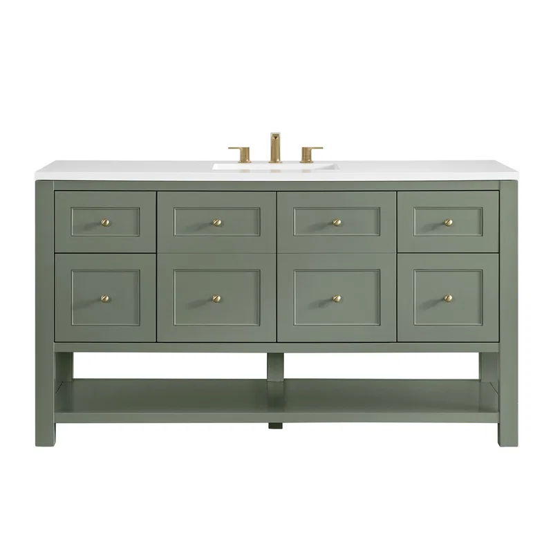 Breckenridge 60" Single Vanity, Smokey Celadon, w/ 3 CM White Zeus Quartz Top