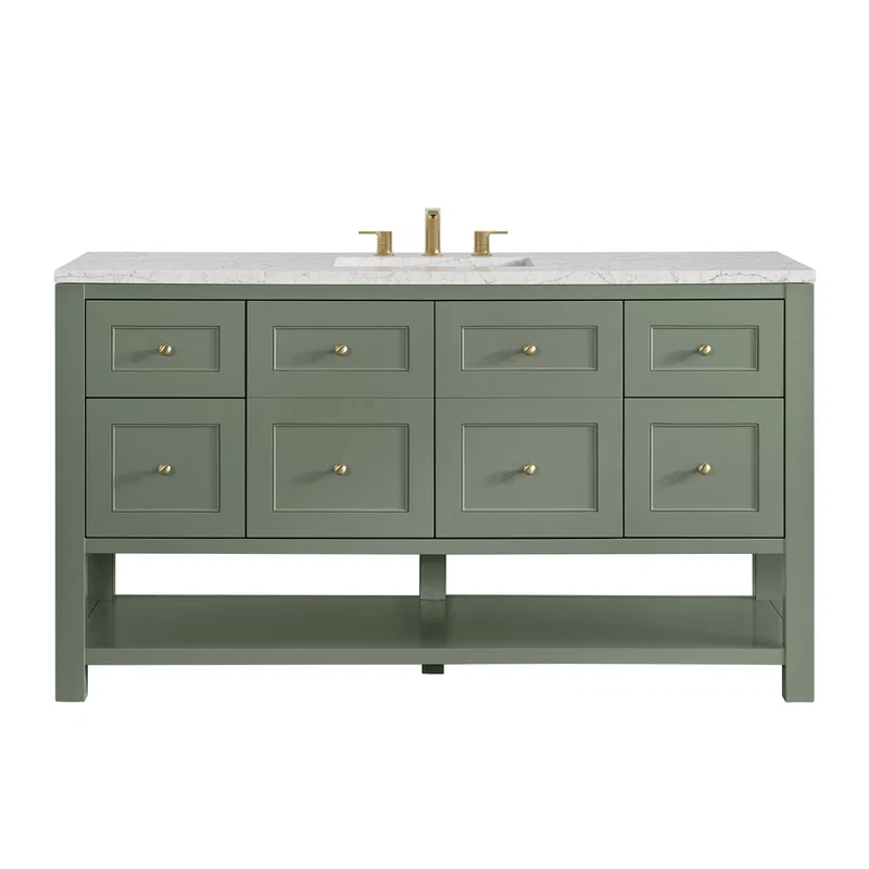 Breckenridge 60" Single Vanity, Smokey Celadon, w/ 3 CM Eternal Jasmine Pearl Silestone Top w/ FreePower Wireless Charger