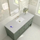 Breckenridge 60" Single Vanity, Smokey Celadon, w/ 3 CM Eternal Jasmine Pearl Silestone Top w/ FreePower Wireless Charger