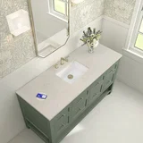 Breckenridge 60" Single Vanity, Smokey Celadon, w/ 3 CM Siberian Silestone Top w/FreePower Wireless Charger