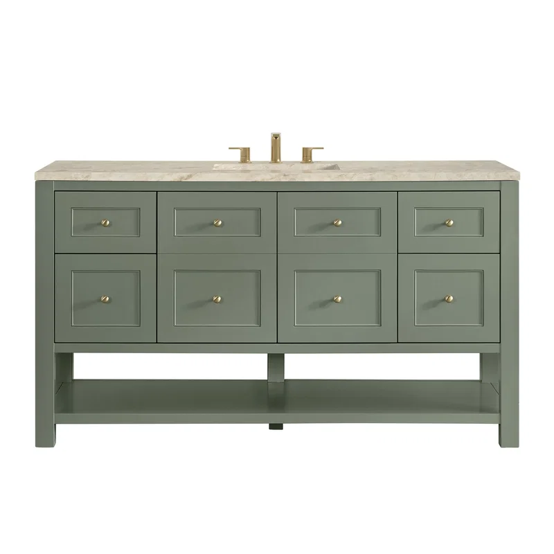 Breckenridge 60" Single Vanity, Smokey Celadon, w/ 3 CM Tajnar Eclos Top w/FreePower Wireless Charger