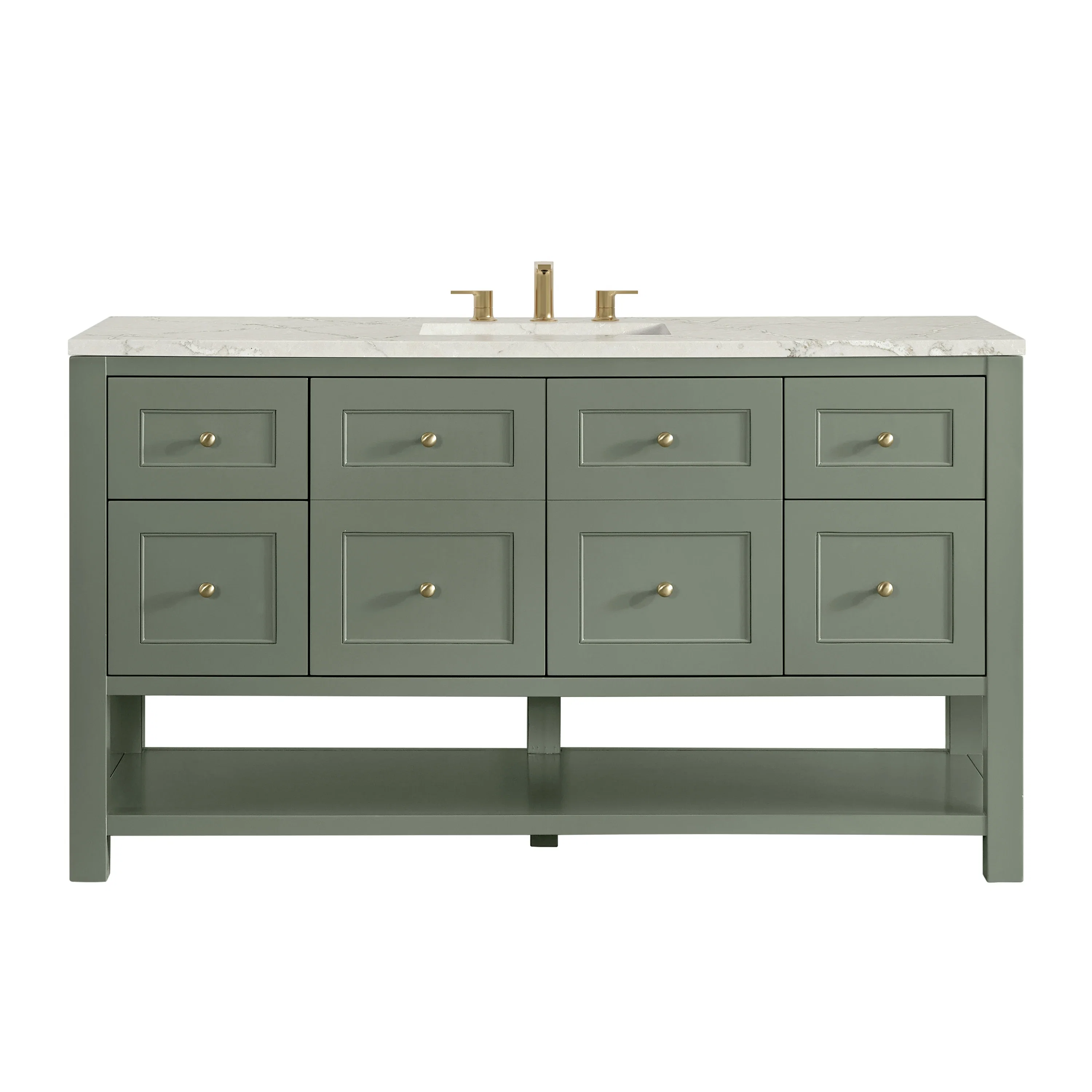 Breckenridge 60" Single Vanity, Smokey Celadon, w/ 3 CM Victorian Silver Silestone Top w/ FreePower Wireless Charger