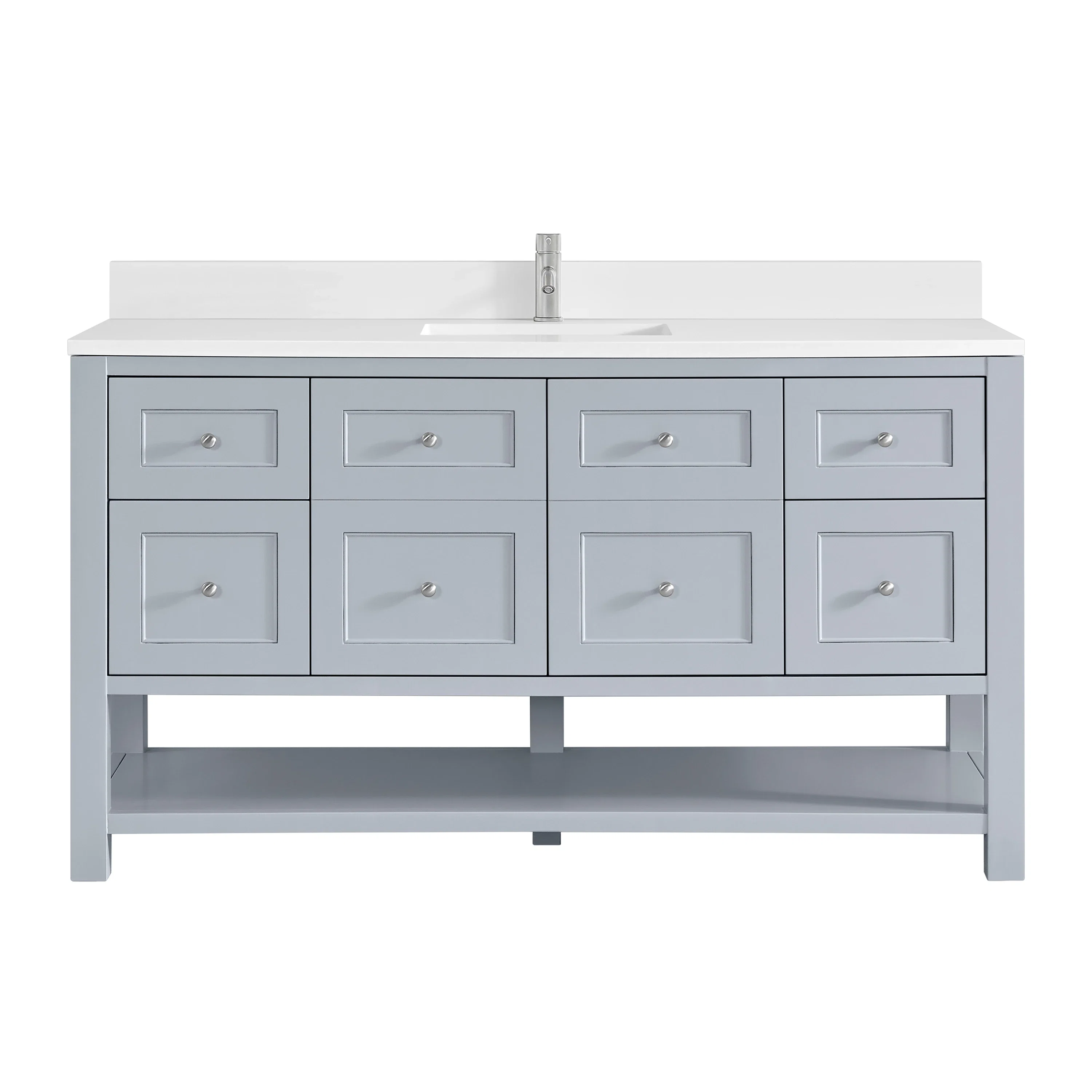 Breckenridge 60" Single Vanity, Serenity Blue, w/ Single Hole 3 CM White Zeus Quartz Top & Backsplash