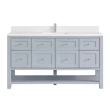 Breckenridge 60" Single Vanity, Serenity Blue, w/ Single Hole 3 CM White Zeus Quartz Top & Backsplash