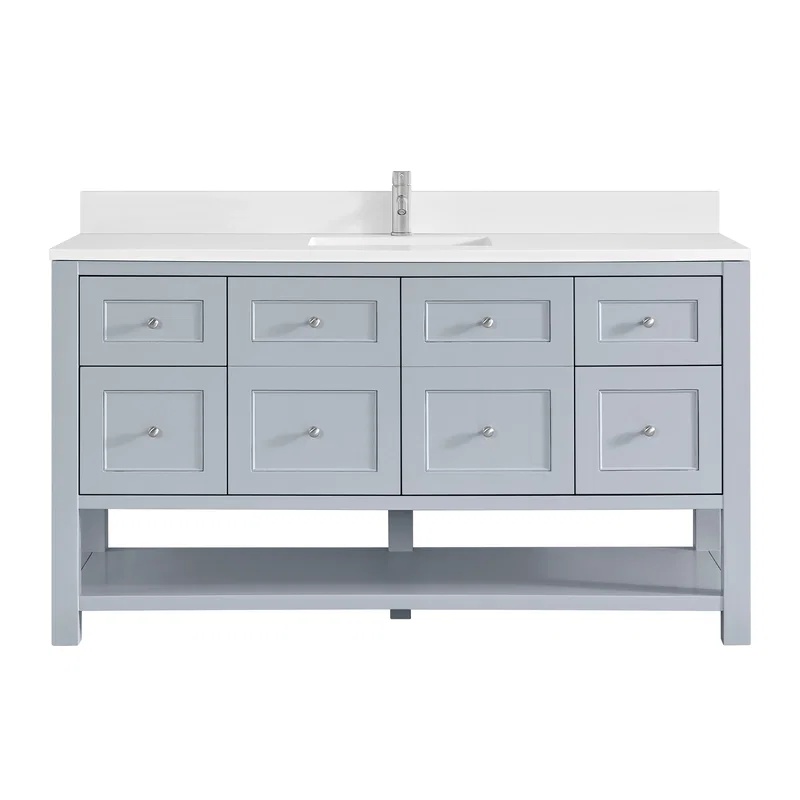 Breckenridge 60" Single Vanity, Serenity Blue, w/ Single Hole 3 CM White Zeus Quartz Top & Backsplash