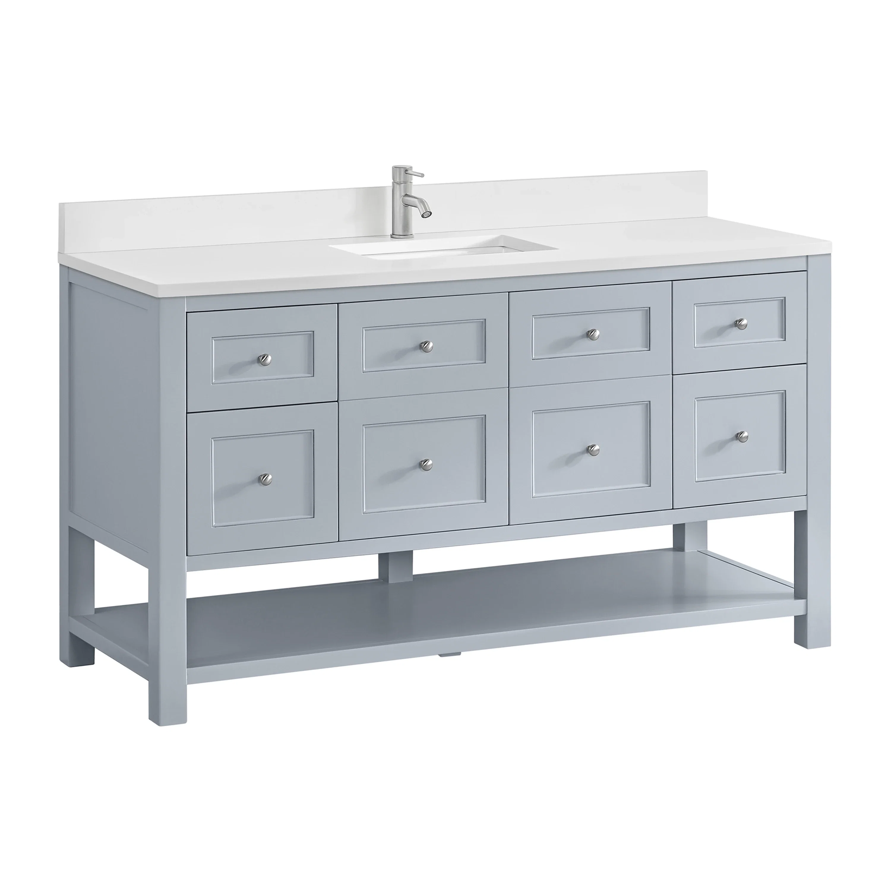 Breckenridge 60" Single Vanity, Serenity Blue, w/ Single Hole 3 CM White Zeus Quartz Top & Backsplash