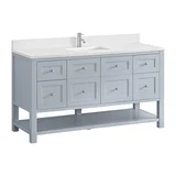 Breckenridge 60" Single Vanity, Serenity Blue, w/ Single Hole 3 CM White Zeus Quartz Top & Backsplash