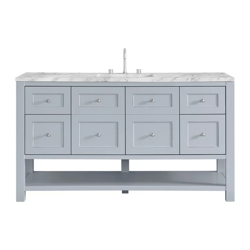 Breckenridge 60" Single Vanity, Serenity Blue, w/ 3 CM Carrara Marble Top