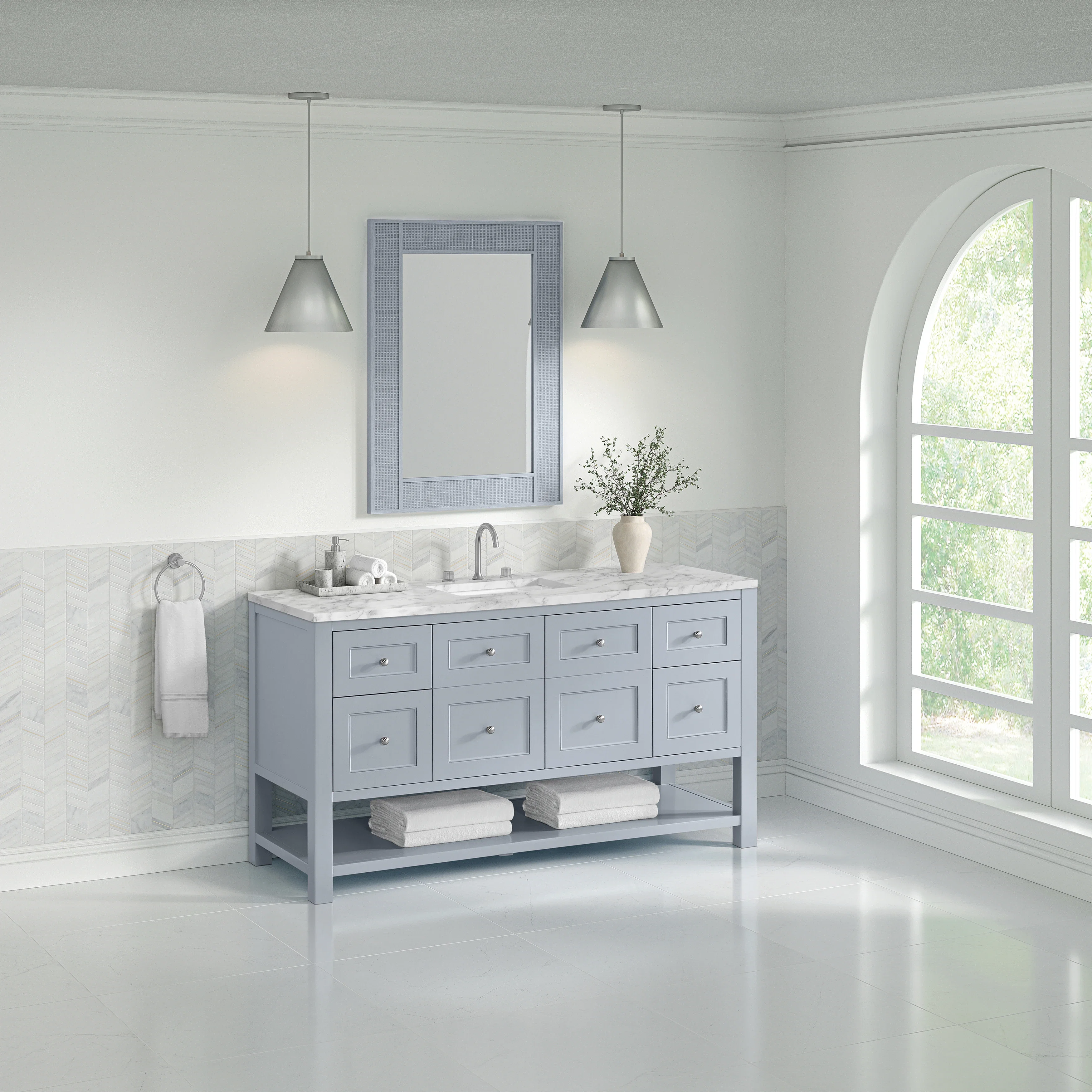 Breckenridge 60" Single Vanity, Serenity Blue, w/ 3 CM Carrara Marble Top