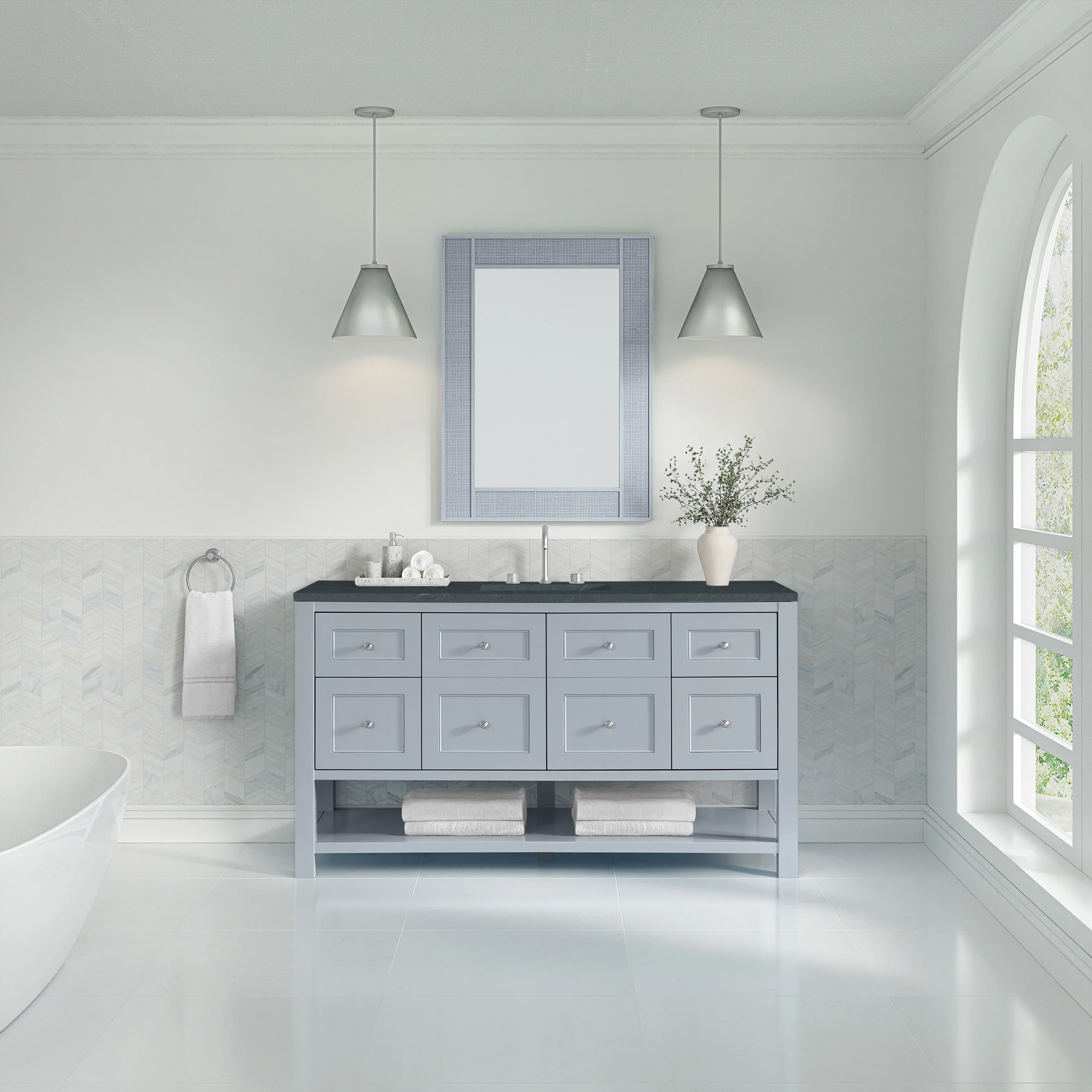 Breckenridge 60" Single Vanity, Serenity Blue, w/ 3 CM Charcoal Soapstone Quartz Top