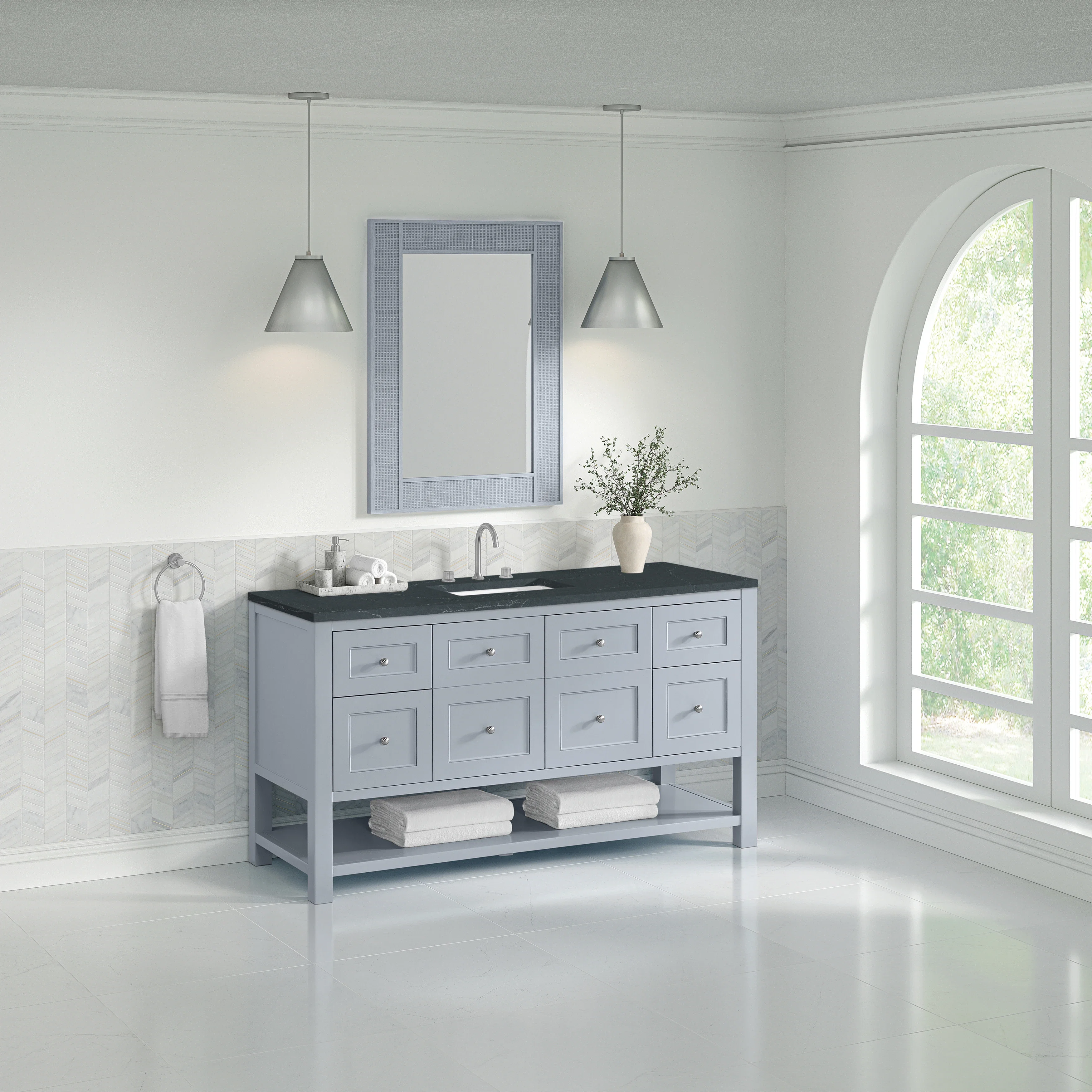 Breckenridge 60" Single Vanity, Serenity Blue, w/ 3 CM Charcoal Soapstone Quartz Top