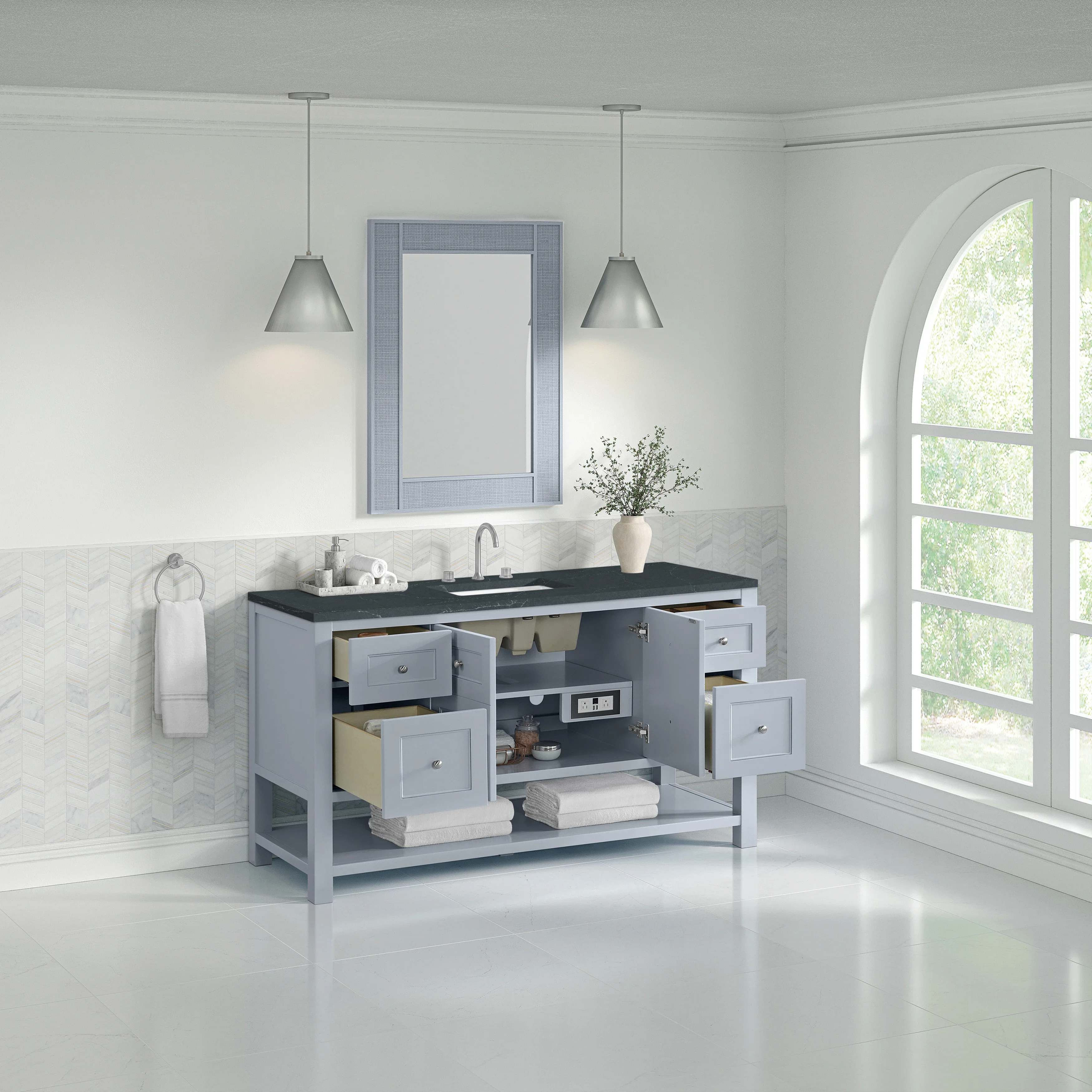 Breckenridge 60" Single Vanity, Serenity Blue, w/ 3 CM Charcoal Soapstone Quartz Top