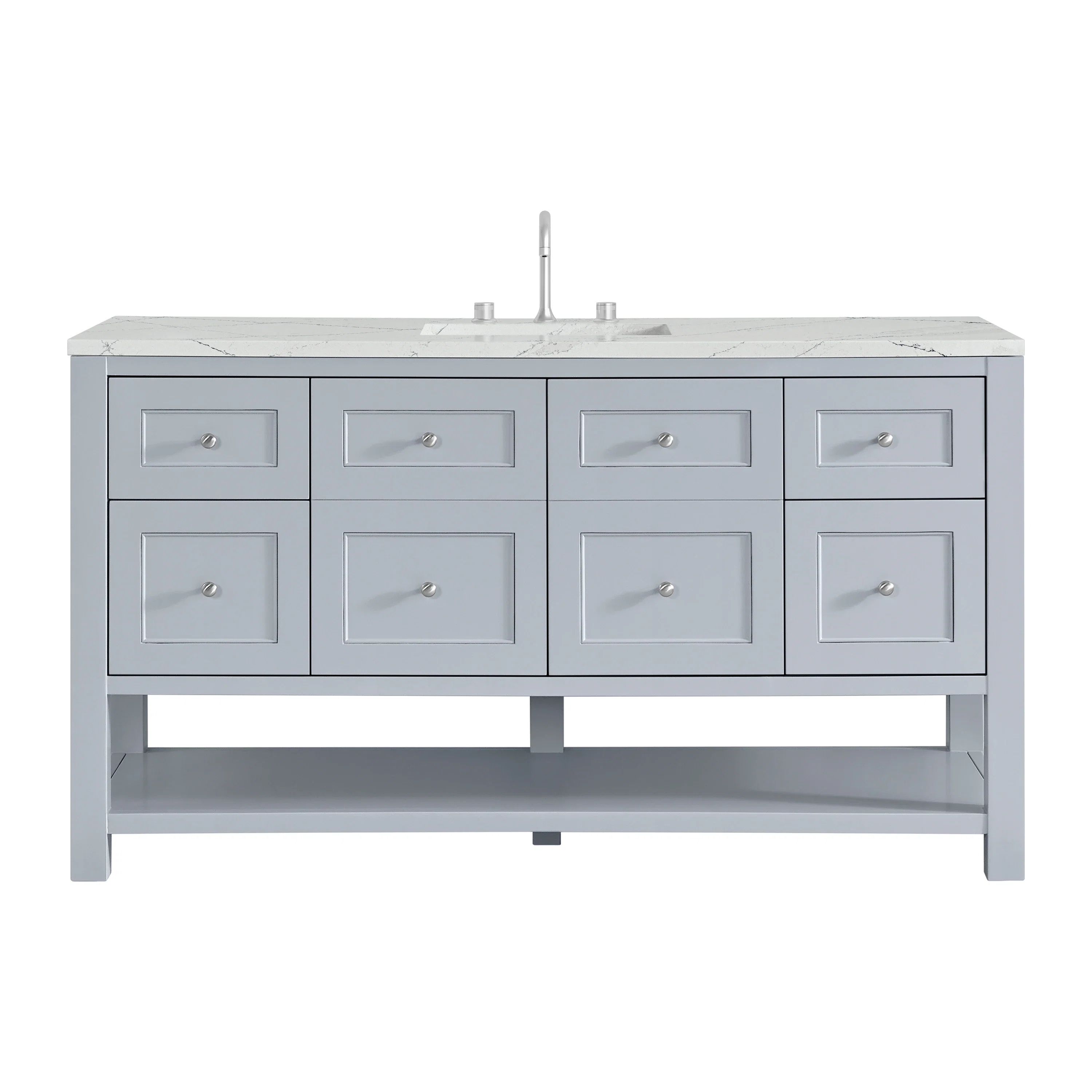 Breckenridge 60" Single Vanity, Serenity Blue, w/ 3 CM Ethereal Noctis Quartz Top