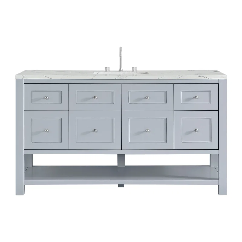Breckenridge 60" Single Vanity, Serenity Blue, w/ 3 CM Ethereal Noctis Quartz Top