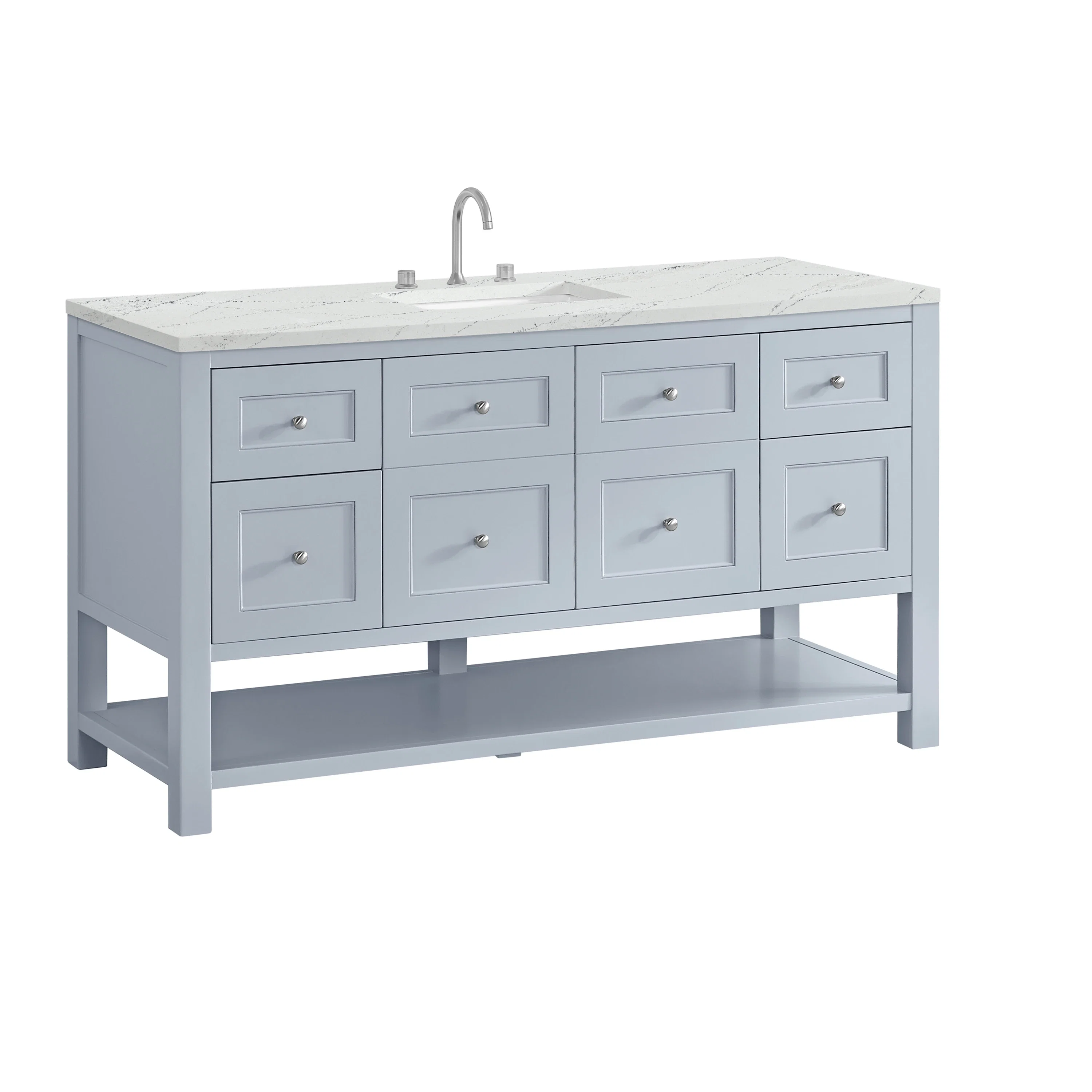 Breckenridge 60" Single Vanity, Serenity Blue, w/ 3 CM Ethereal Noctis Quartz Top