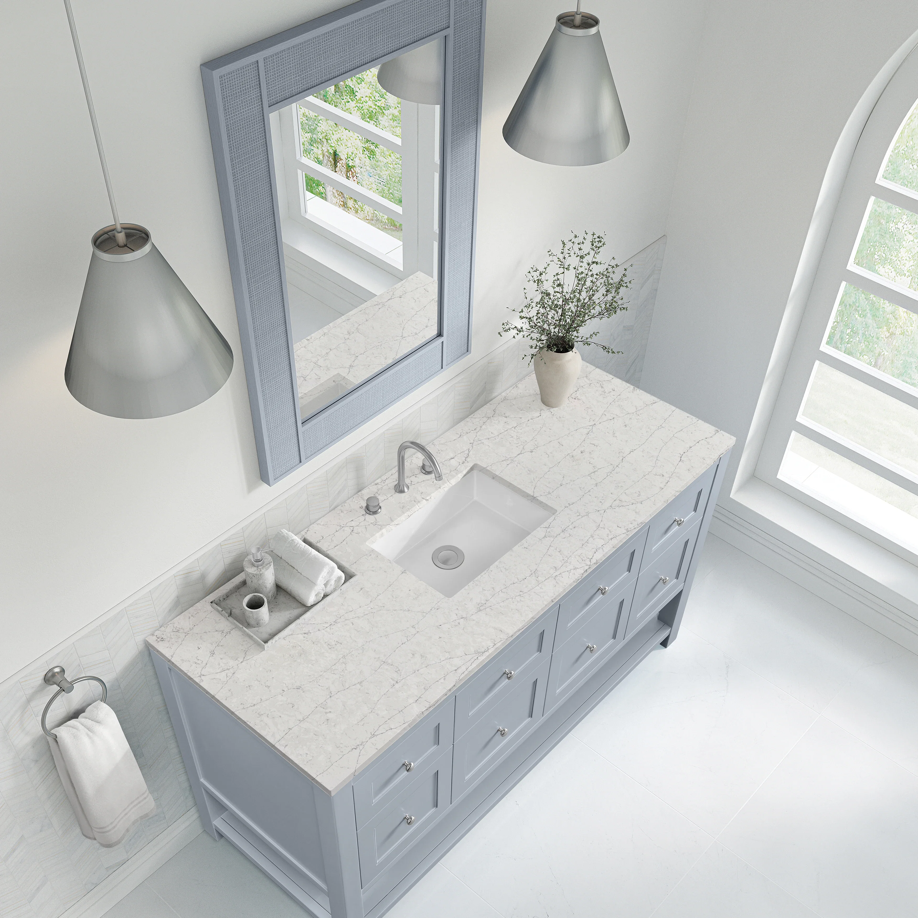 Breckenridge 60" Single Vanity, Serenity Blue, w/ 3 CM Ethereal Noctis Quartz Top