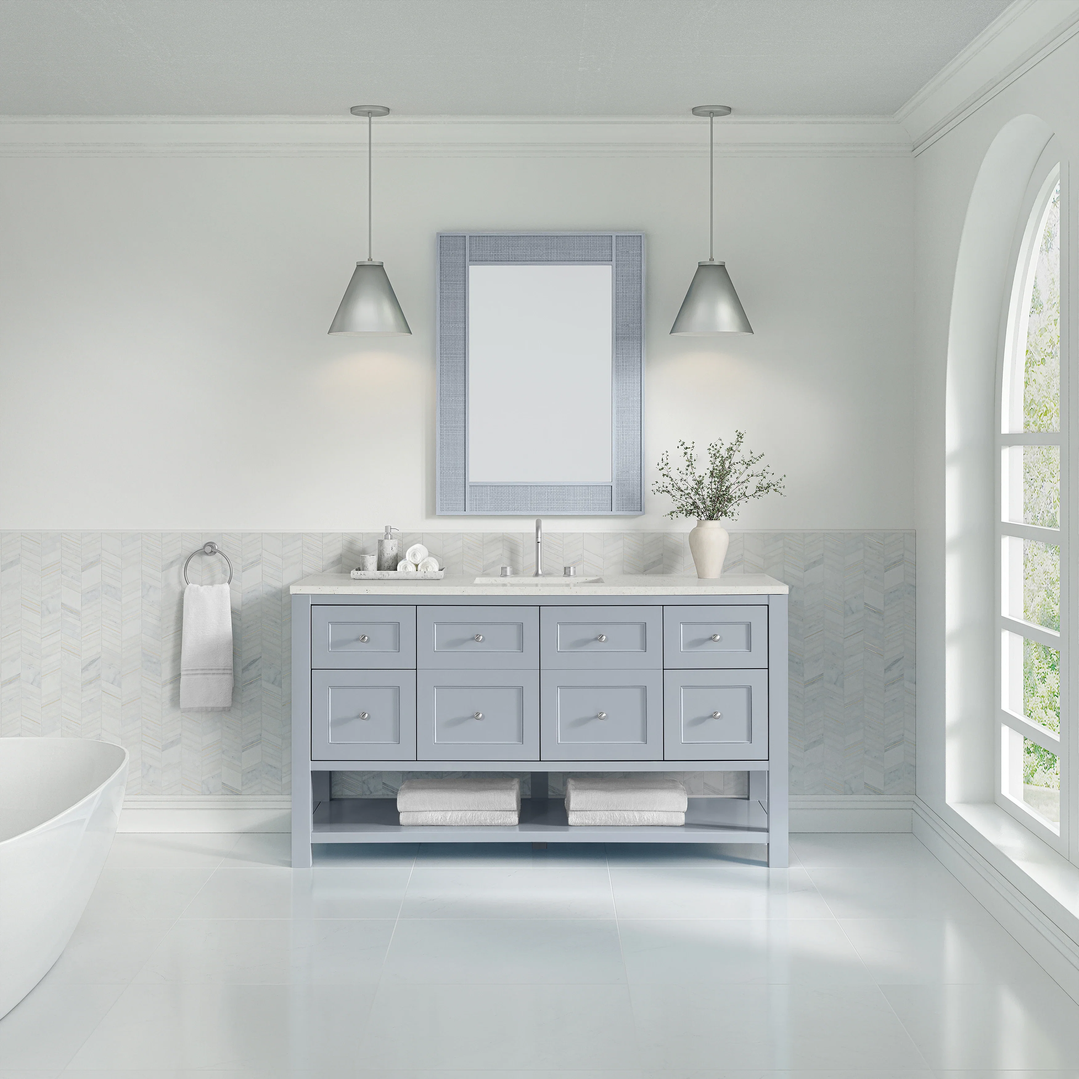 Breckenridge 60" Single Vanity, Serenity Blue, w/ 3 CM Lime Delight Quartz Top